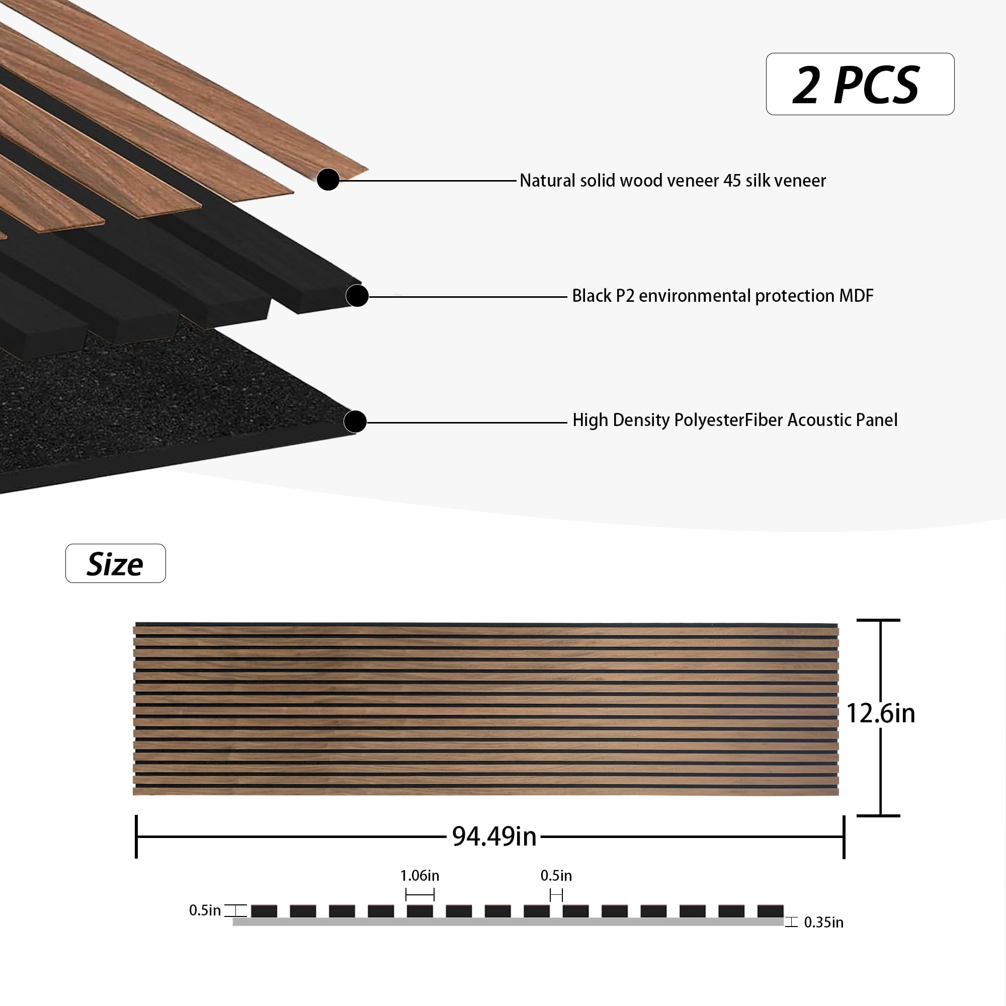 Wood Slats for Wall, Wood Slat Acoustic Panels for Wall Decor, 94.49 x 12.6 Inch 3D Soundproof Wall Panels, Sound Absorbing Pane