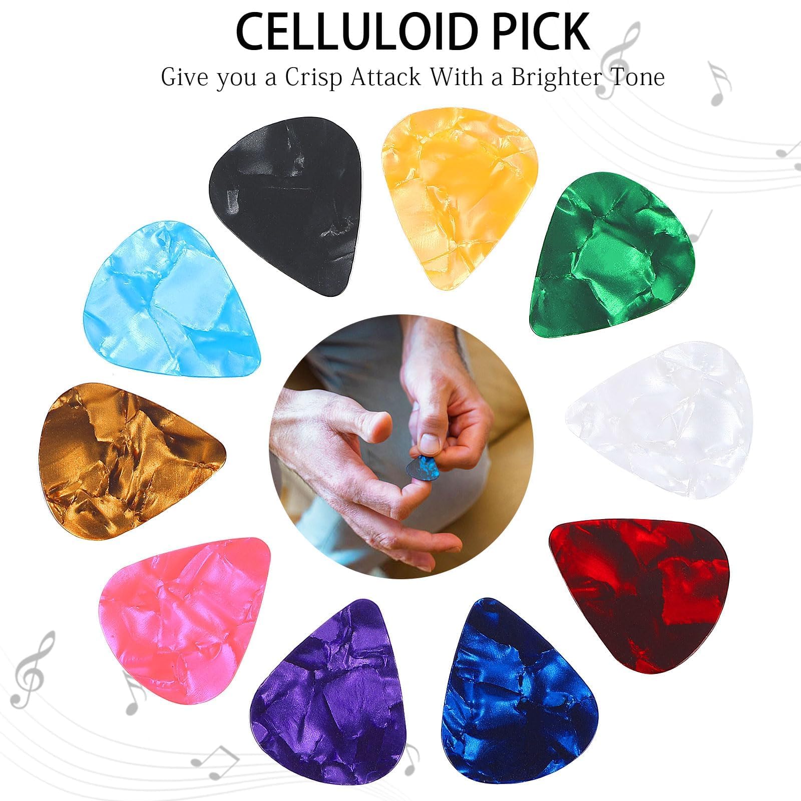 DECYOOL 100pcs Guitar Picks in Gradient Color, Medium Thickness Celluloid Guitar Picks, Metal Guitar Picks for UKulele, Electric