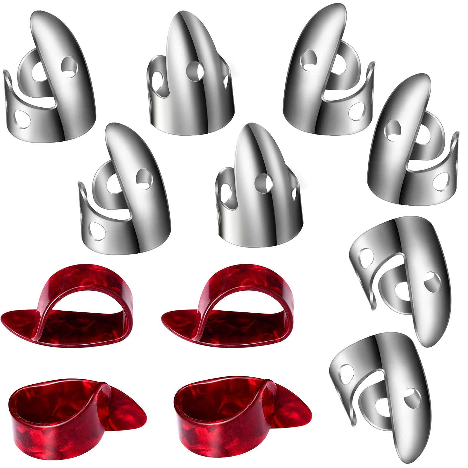 Shappy 12 Pcs Steel Finger Picks Set, Including Stainless Steel Finger Picks And Thumb Picks, Metal Finger Picks Adjustable Bass