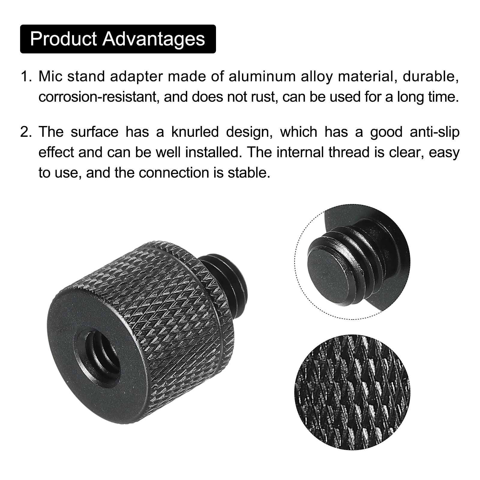 MECCANIXITY Mic Stand Adapter 1/4 Female x M8 Male Camera Screw Thread Adapter for Microphone Tripod Stand Black 2 Pack