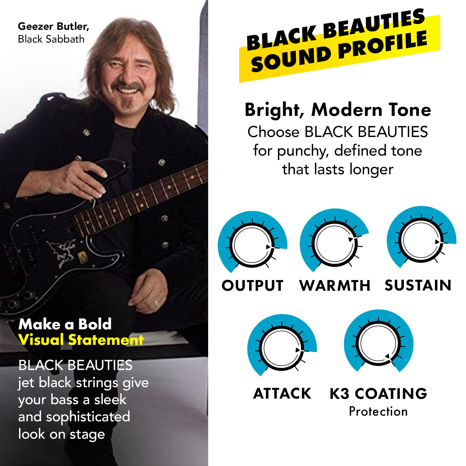 DR Strings Bass Strings, Black Beauties BASS Black Coated Nickel Plated Bass Guitar Strings on Round Core