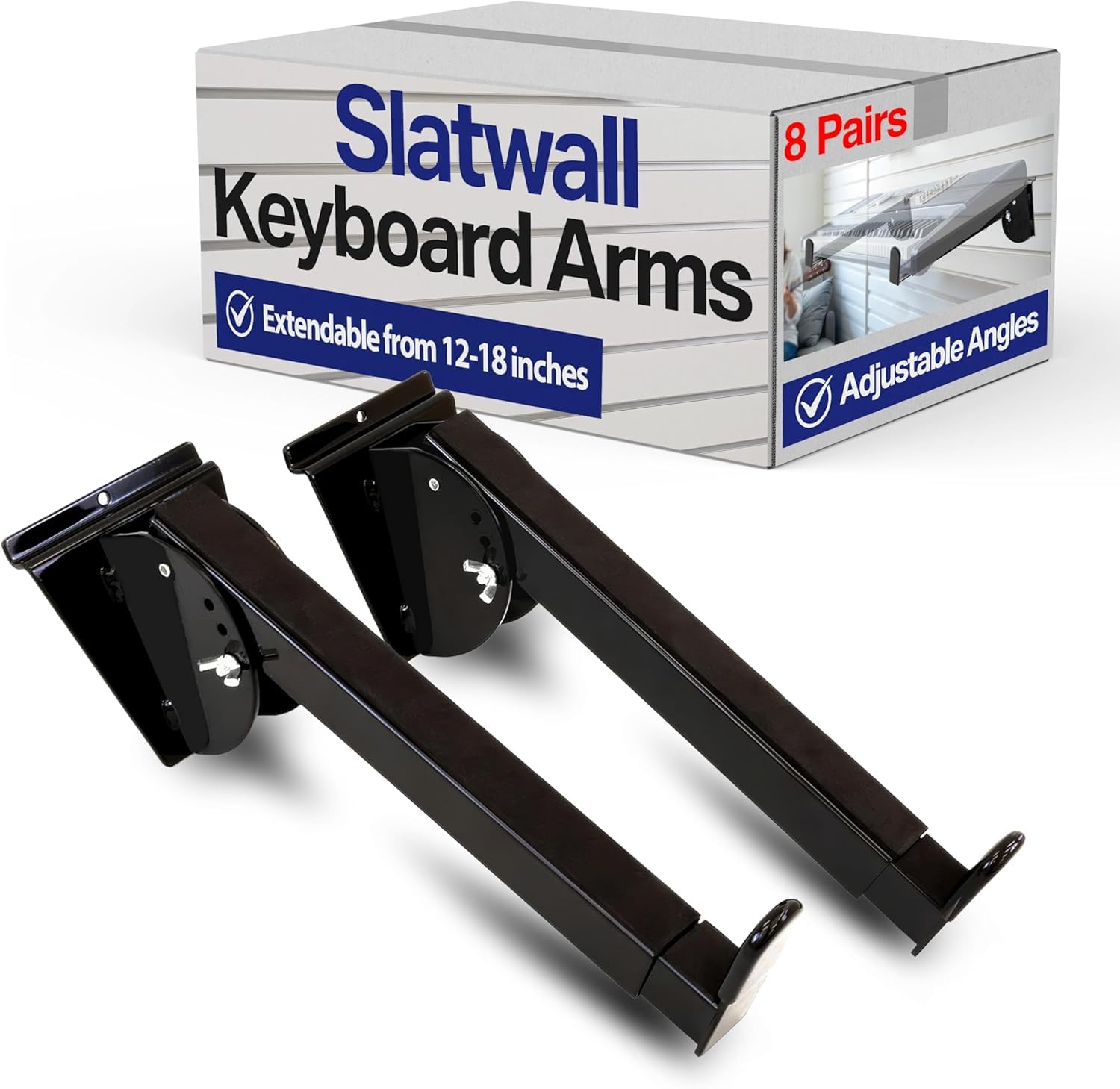 Victory Display Heavy-Duty Steel Keyboard Arms(8-PAIR), fits into Slatwall Panels, Telescoping Arms (12 to 18), Adjustable slant