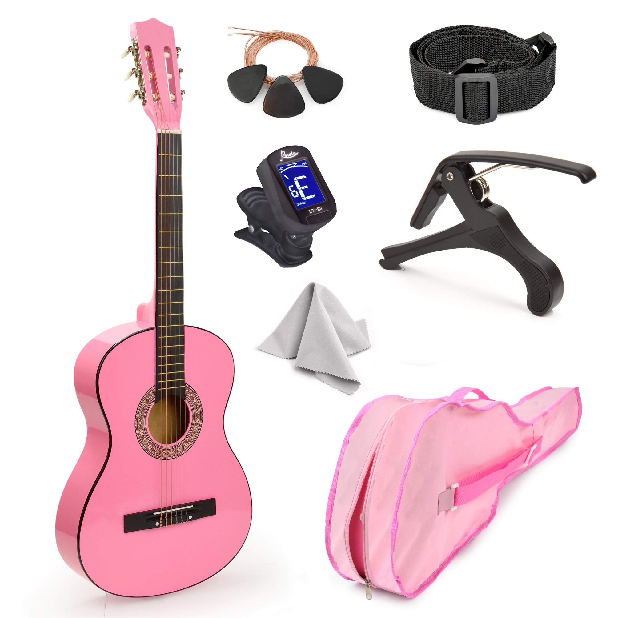30'' Wood Classical Guitar With Case And Accessories For Kids/Girls/Boys/Beginners (Pink)