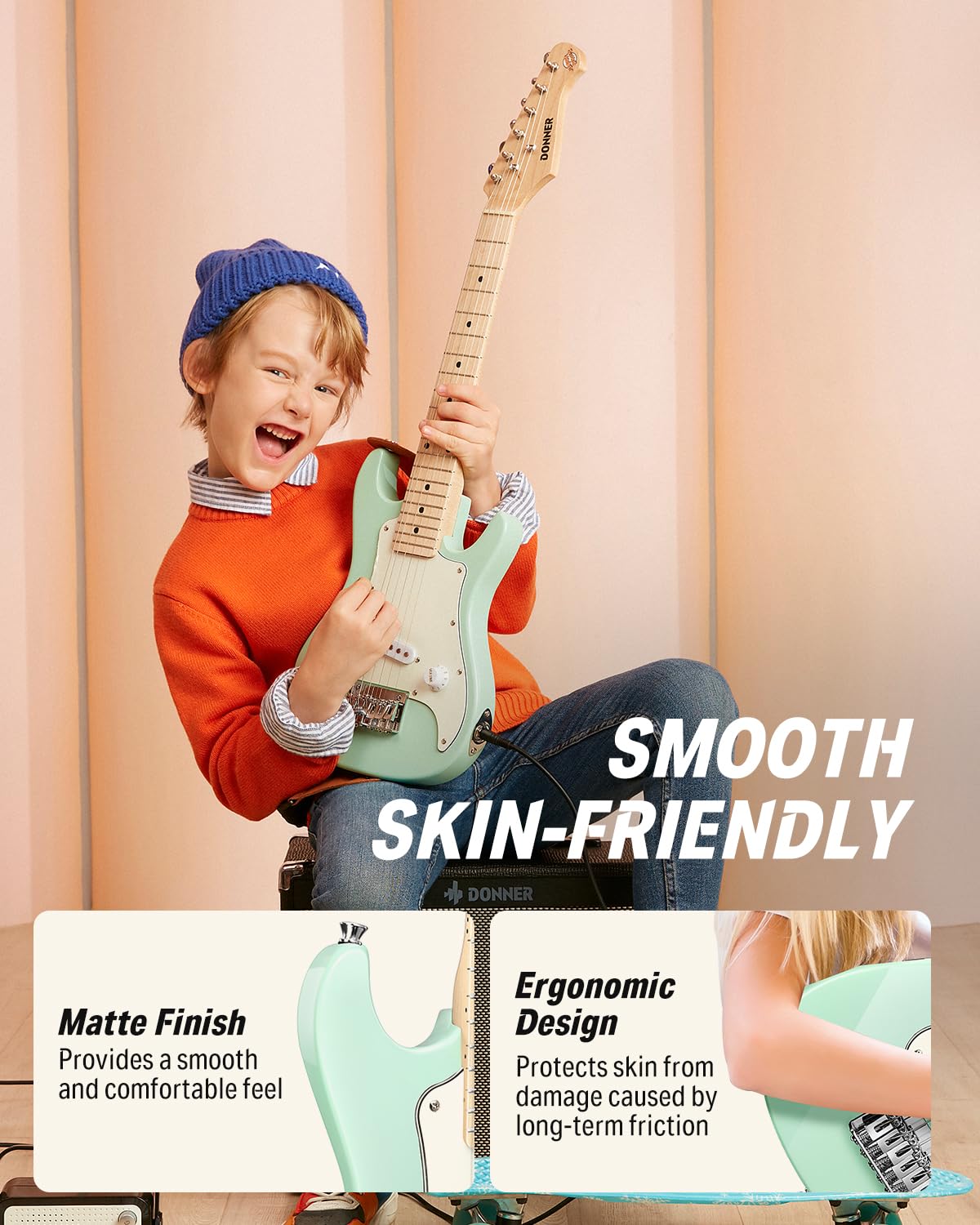 Donner 30 Inch Junior Electric Guitar Beginner Kit ST Style Mini Electric Guitar Starter Package for Teens with Amp, 600D Bag, T