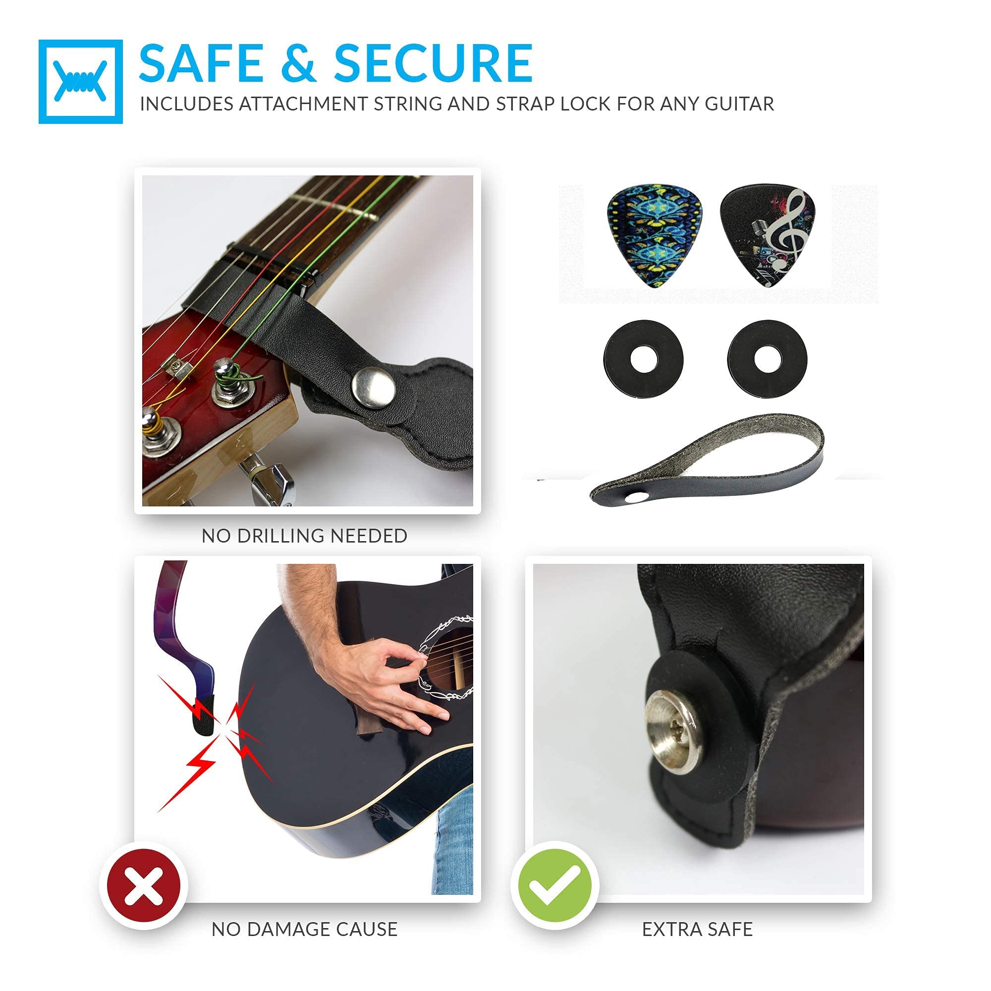 Hootenanny Guitar Strap, Jacquard Weave Embroidered Christmas Gift Strap Includes 2 Strap Locks & 2 Unique Picks. Adjustable Pic