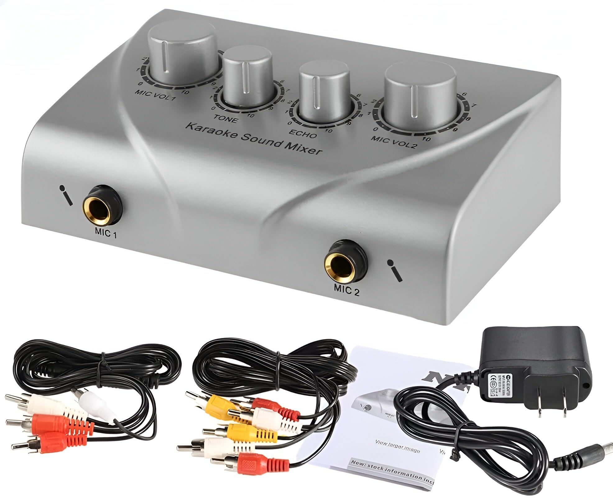 Powerpak Zksm Karaoke Dual Mic Inputs With Cable Karaoke Echo Sound Mixer | Professional Audio System Portable For Singing, Live