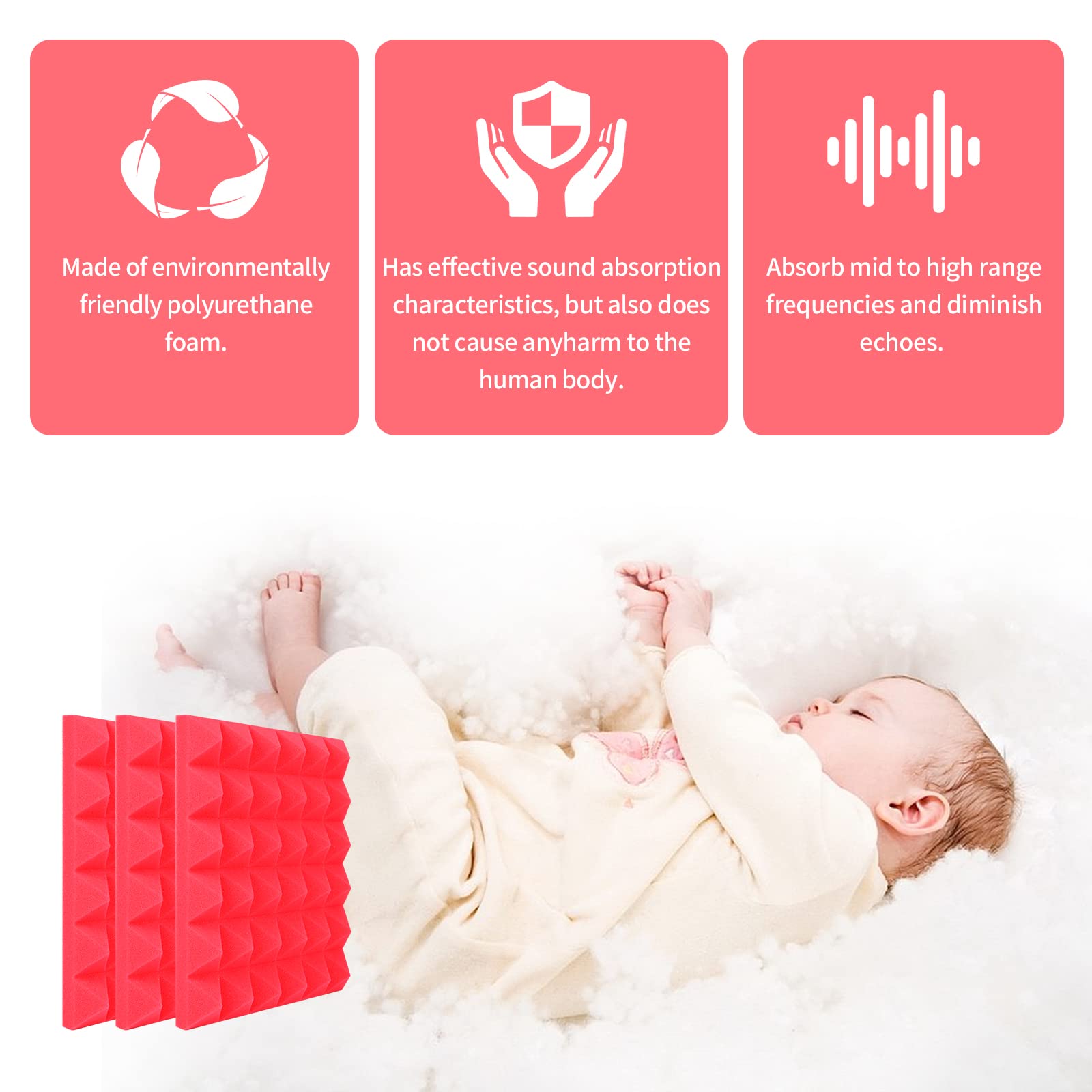 Musfunny Sound Proof Foam Panels - 12 Pcs 2 '' x 12 '' x 12 '' Acoustic Panels Noise Sound Absorbing Wall Panel for Studio Recor