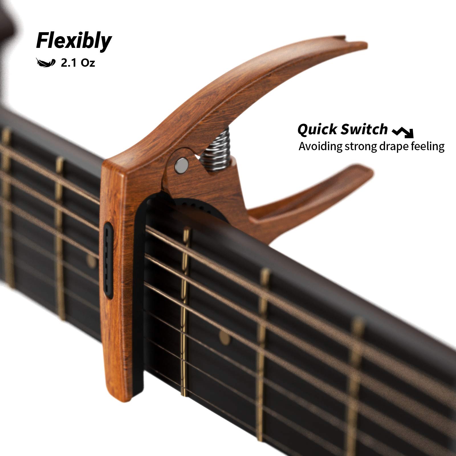 TANMUS 3in1 Guitar Capo for Acoustic and Electric Guitars(with Pick Holder and 4Picks),Ukulele,Guitar Accessories(Wood)
