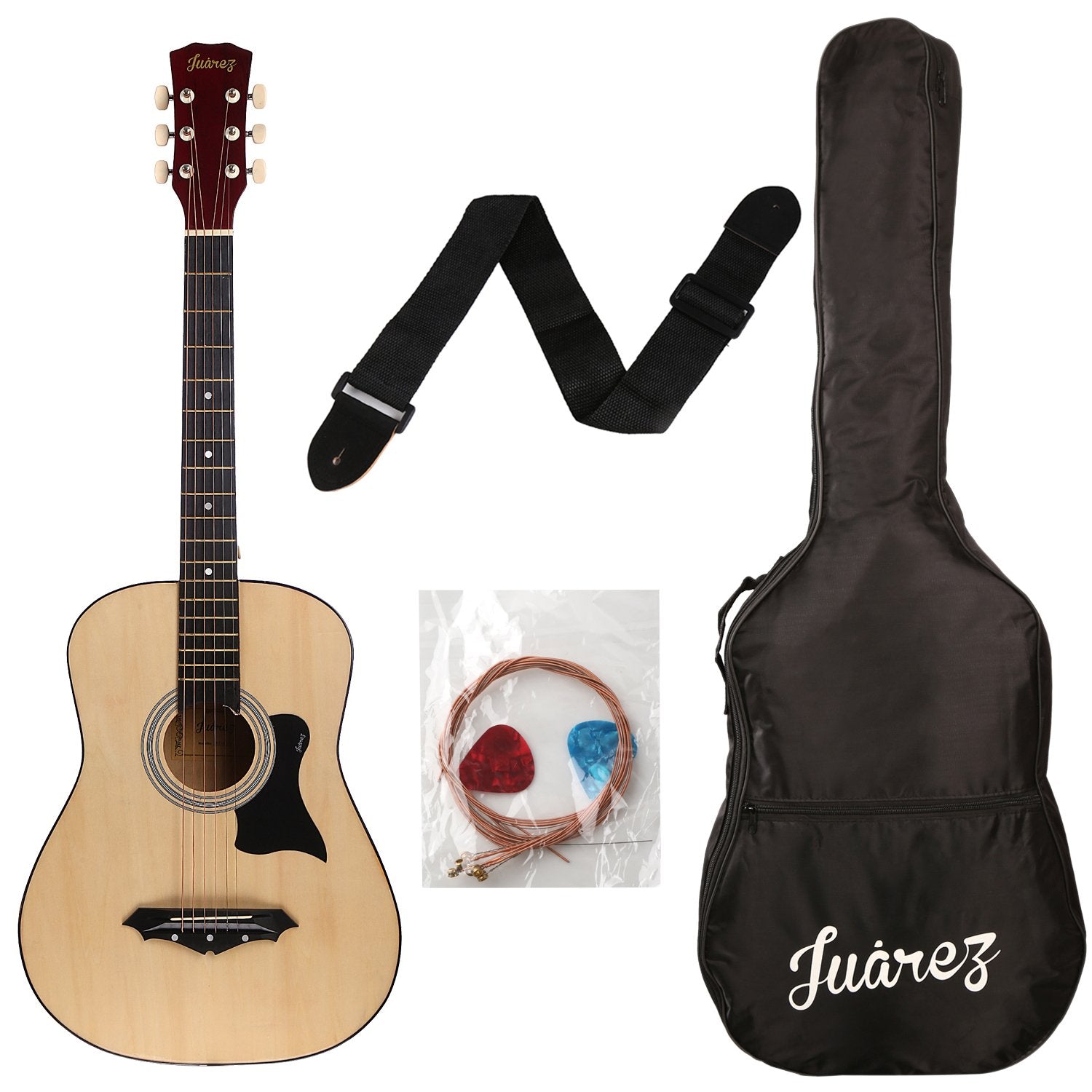 Juarez Jrz38C/Nat 38 Inches Lindenwood Right Handed Acoustic Guitar With Bag, Strings, Pick And Strap (Natural, Brown, 6 Strings