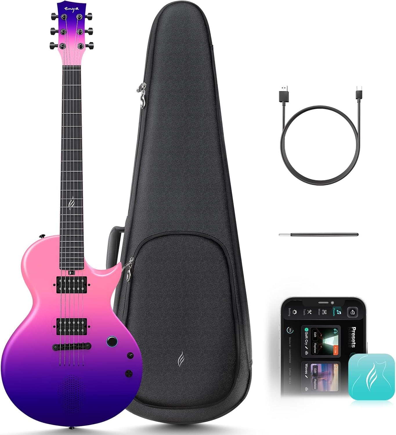 Enya Electric Guitar Nova Go Sonic Smart Electric Carbon Fiber Guitarra with 10W Wireless Speaker, Onboard Presets, All-in-One P