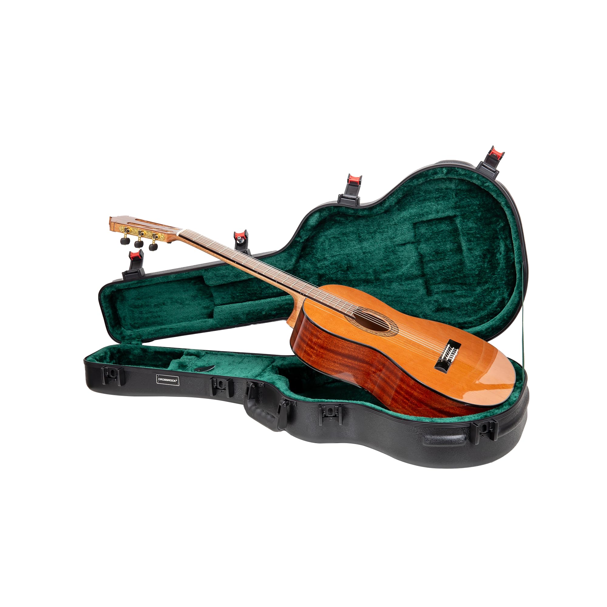 Crossrock Abs Flight Case For 4/4 Classical Guitar | Black Matte Scratch-Resistant Finish, Tsa Lock, Forest Green Velvet Interio