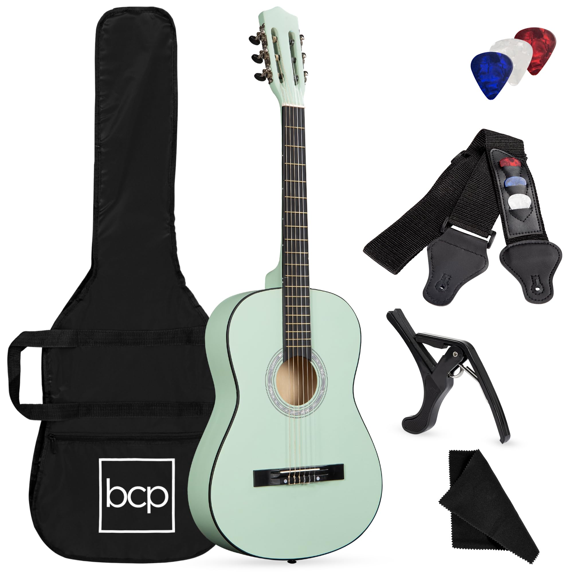 Best Choice Products 38In Beginner All Wood Acoustic Guitar Starter Kit W/Gig Bag, 6 Celluloid Picks, Nylon Strings, Capo, Cloth