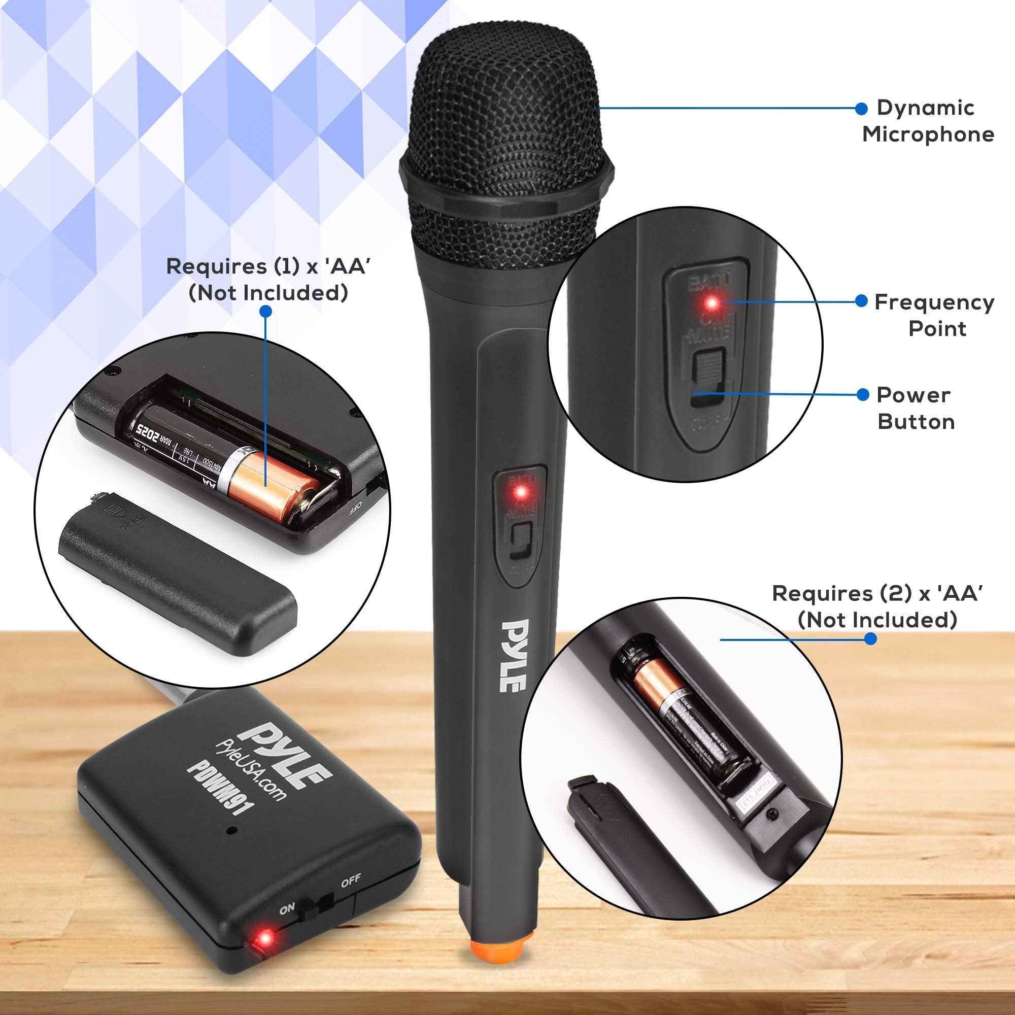 Pyle Portable VHF Wireless Microphone System - Professional Battery Operated Handheld Dynamic Unidirectional Cordless Microphone