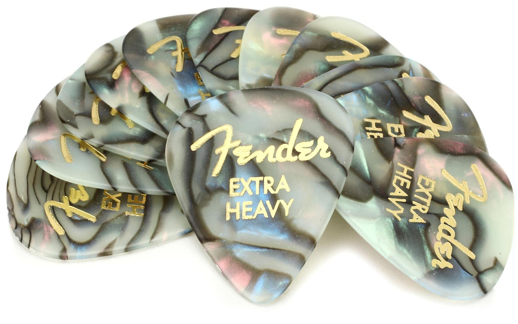 Fender Premium Celluloid Guitar Picks 351 Shape, Abalone, Extra Heavy, 12-Pack