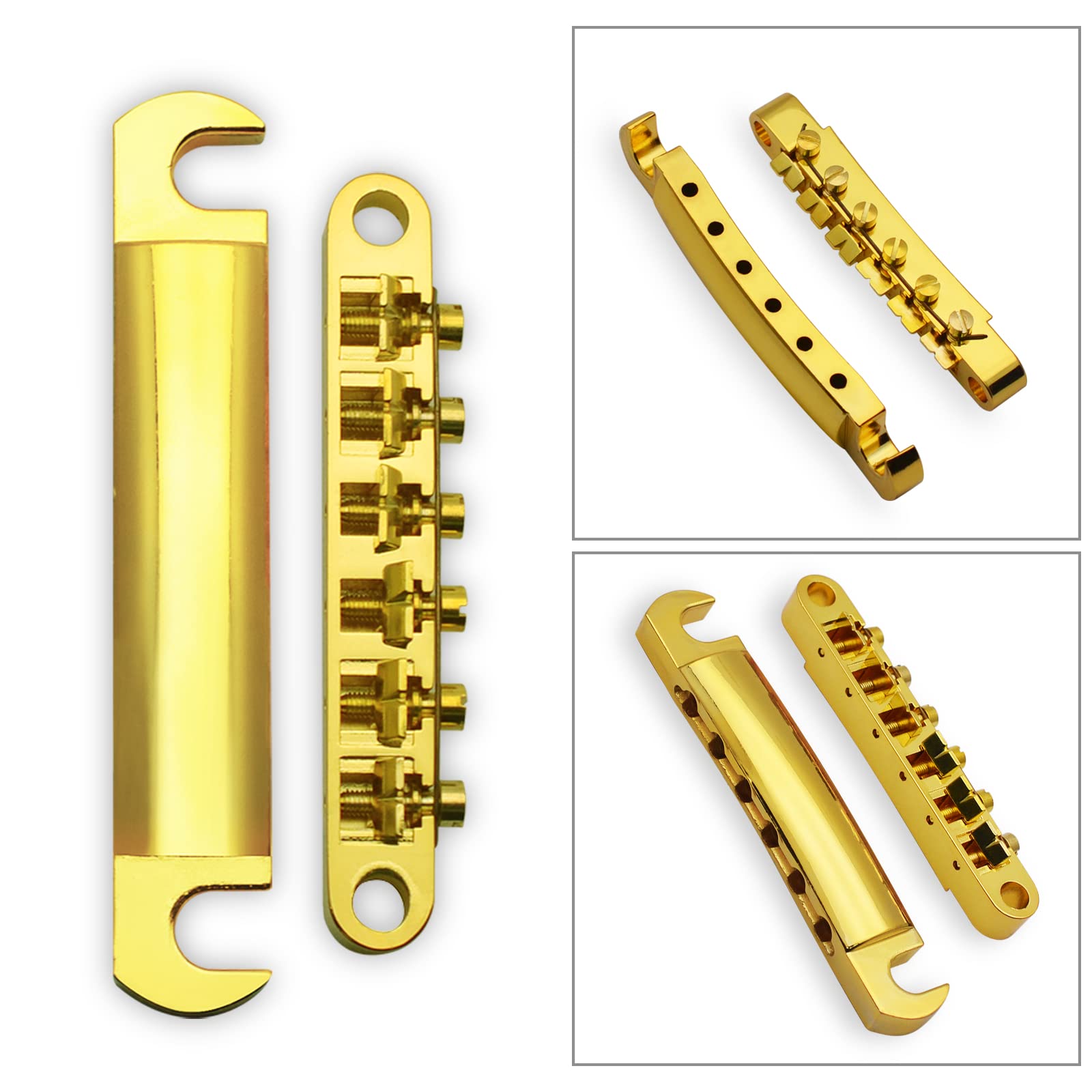 MAXCHEER A Set of String Saddle Tune-O-Matic Bridge & Tailpiece For GB LP Style Electric Guitar (Gold)