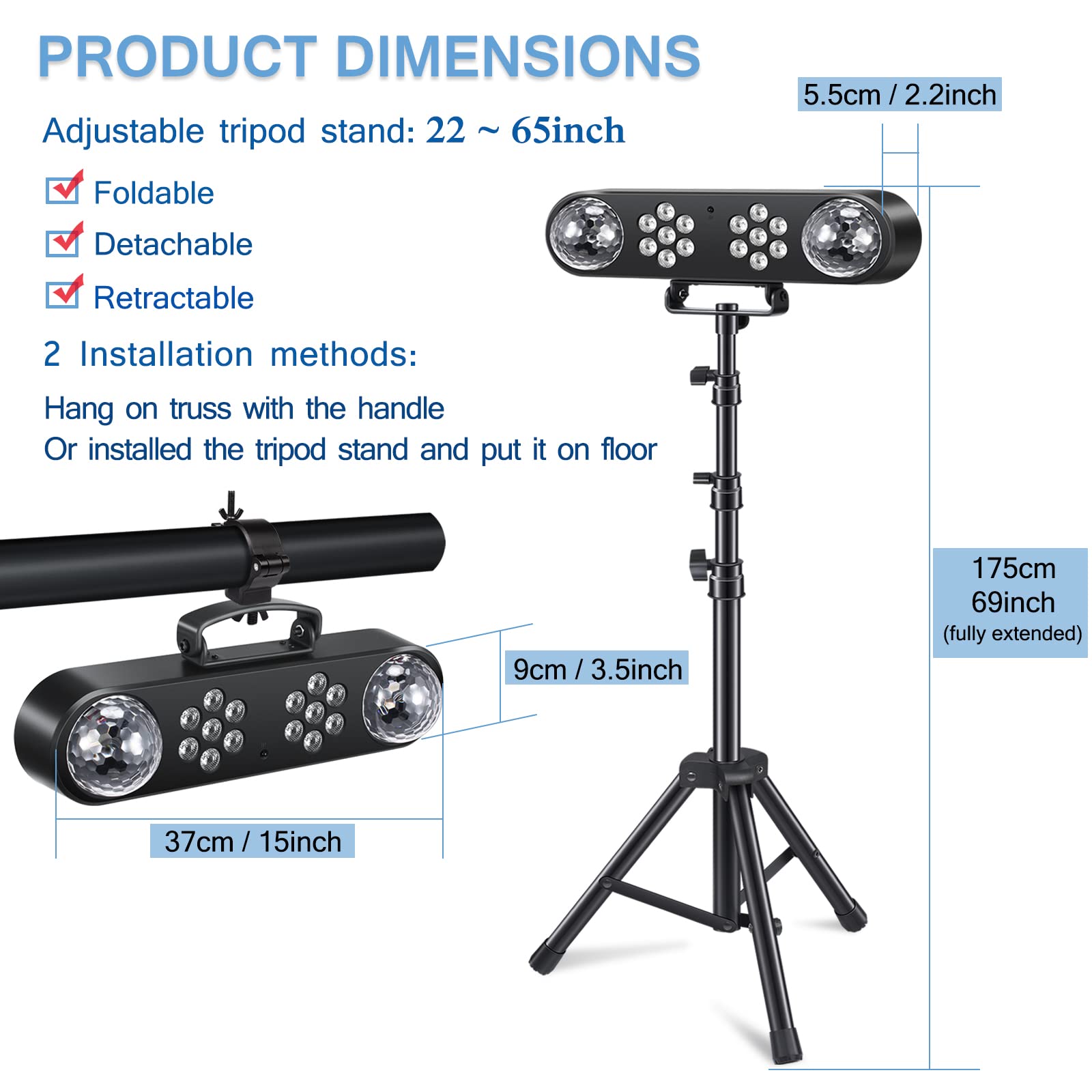 DJ Lights with Stand, Telbum Party Bar Light Set, Mobile Stage Lighting System Sound Activated LED Par Lights, for Move Band Dis