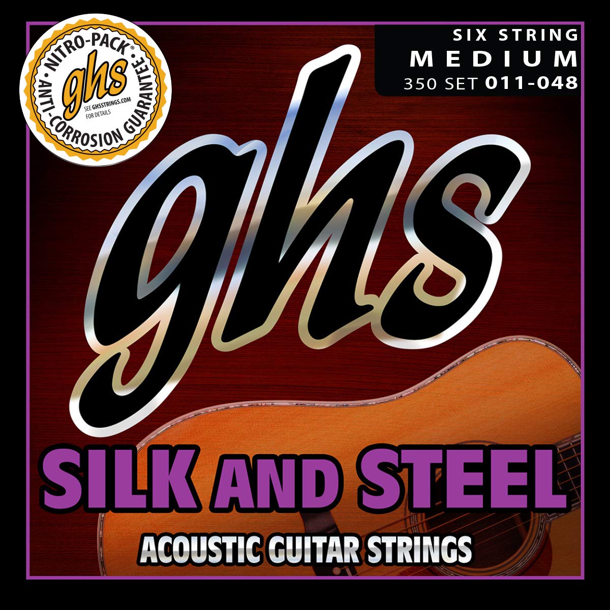 Ghs Strings 350 Silk And Steel, Silver-Plated Copper Acoustic Guitar Strings, Medium (.011-.048)