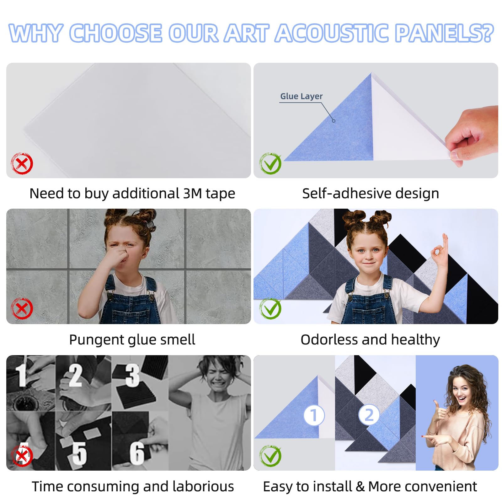 Tutmyrea 26 Pack Self-Adhesive Triangular Acoustic Panels, 96''X37.5'' Sound Absorbing Panels, Wall Decoration Art Soundproof Wa