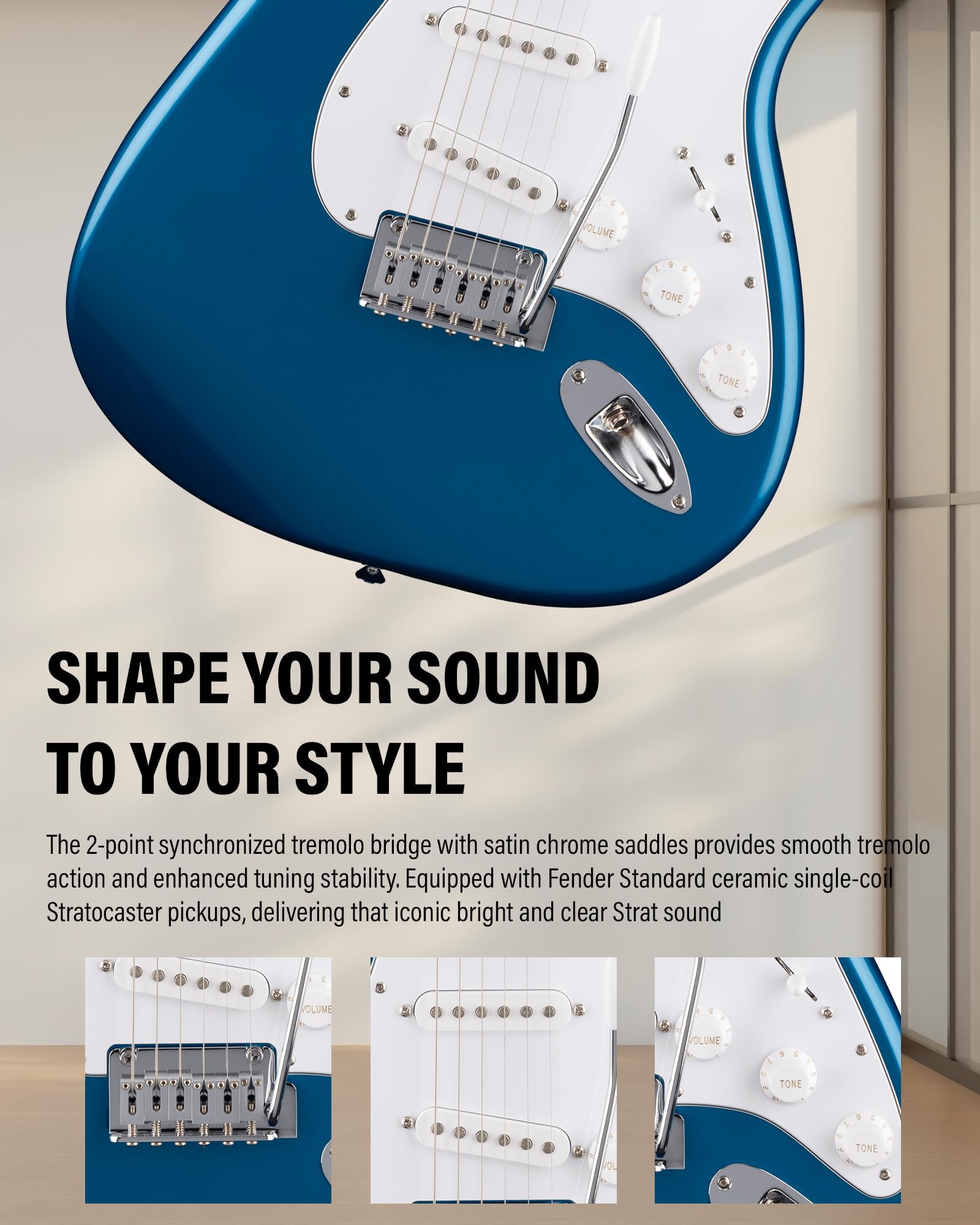Fender Standard Stratocaster - Aqua Marine Metallic Bundle with Guitar Cleaning Kit, Strap, and Austin Bazaar Instructional Vide