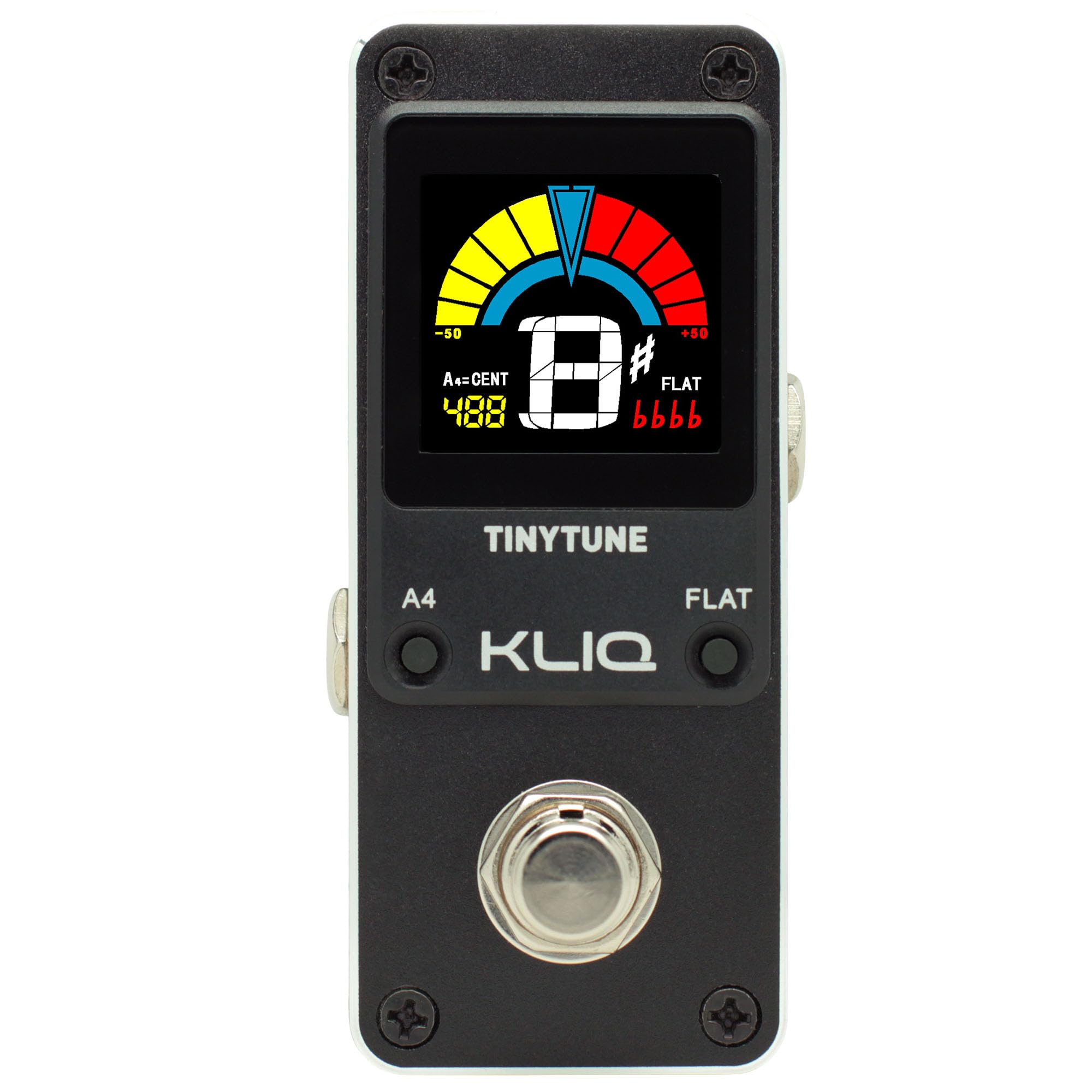 KLIQ TinyTune Pro Stage Tuner Pedal for Guitar & Bass, Mini Chromatic Pedal with True Bypass, Silent Switch, Flat Tuning, LED Di