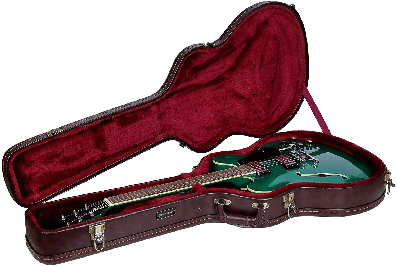 Crossrock Case - Hard-Shell Wooden Guitar Case - Fits 335 Electric Guitars - Stainless Steel Latches, Sponge Lining, Metal Feet,