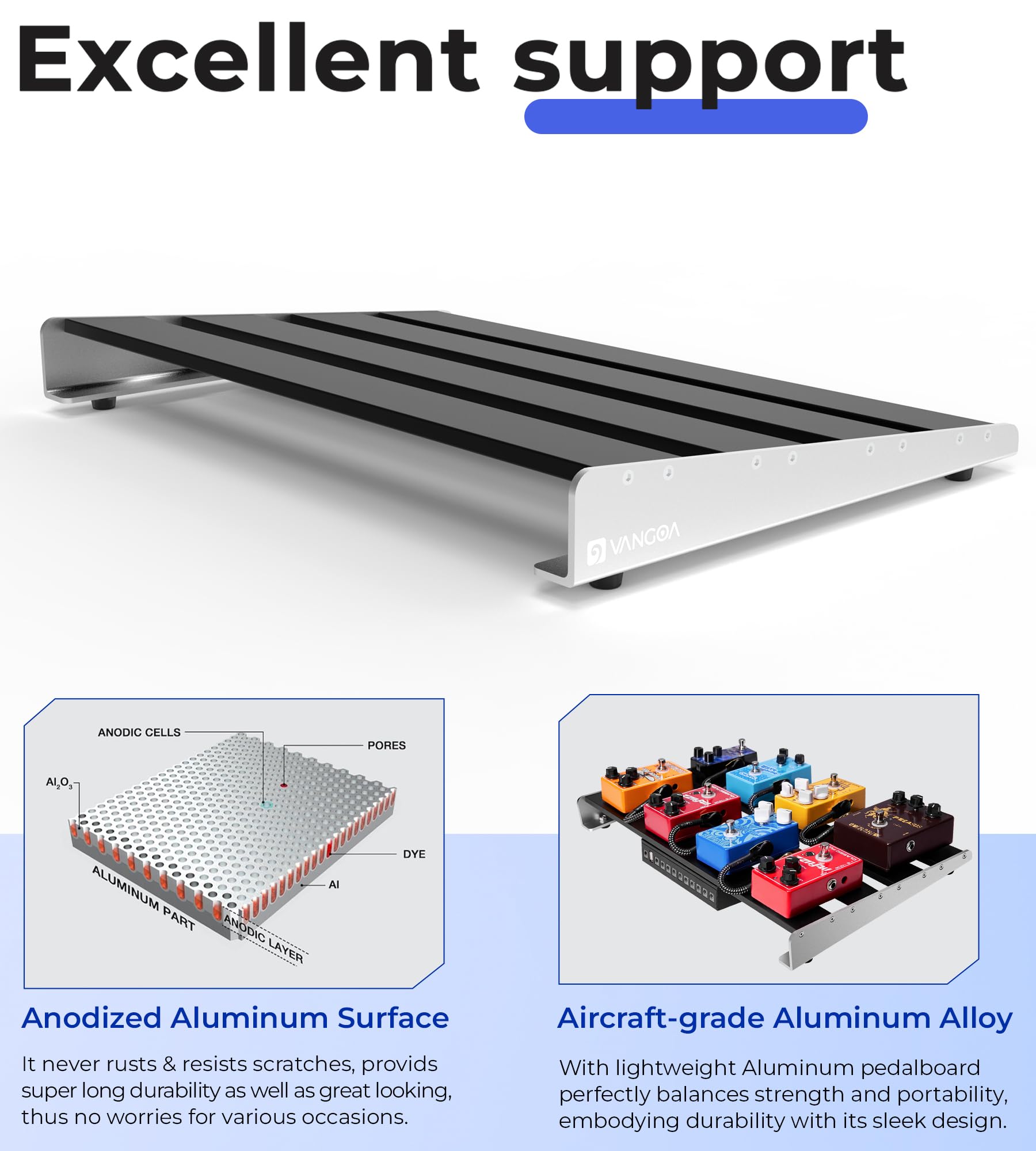 Vangoa Guitar Pedal Board, Aluminium Alloy 2.8lb Light Pedal Board 18.1''   11.8''   1.9'' Sturdy Effect Pedalboard for 8-12 Ped
