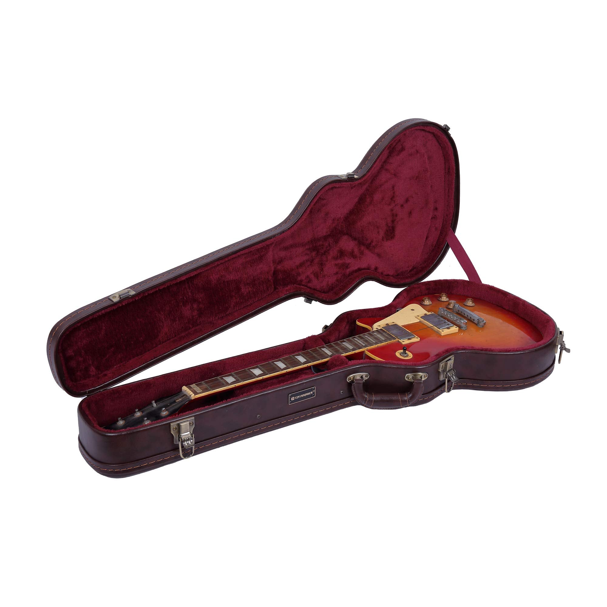 Crossrock Hardshell Arch Top Wood Case fits Les Paul Electric Guitars-Brown(CRW600LBR)