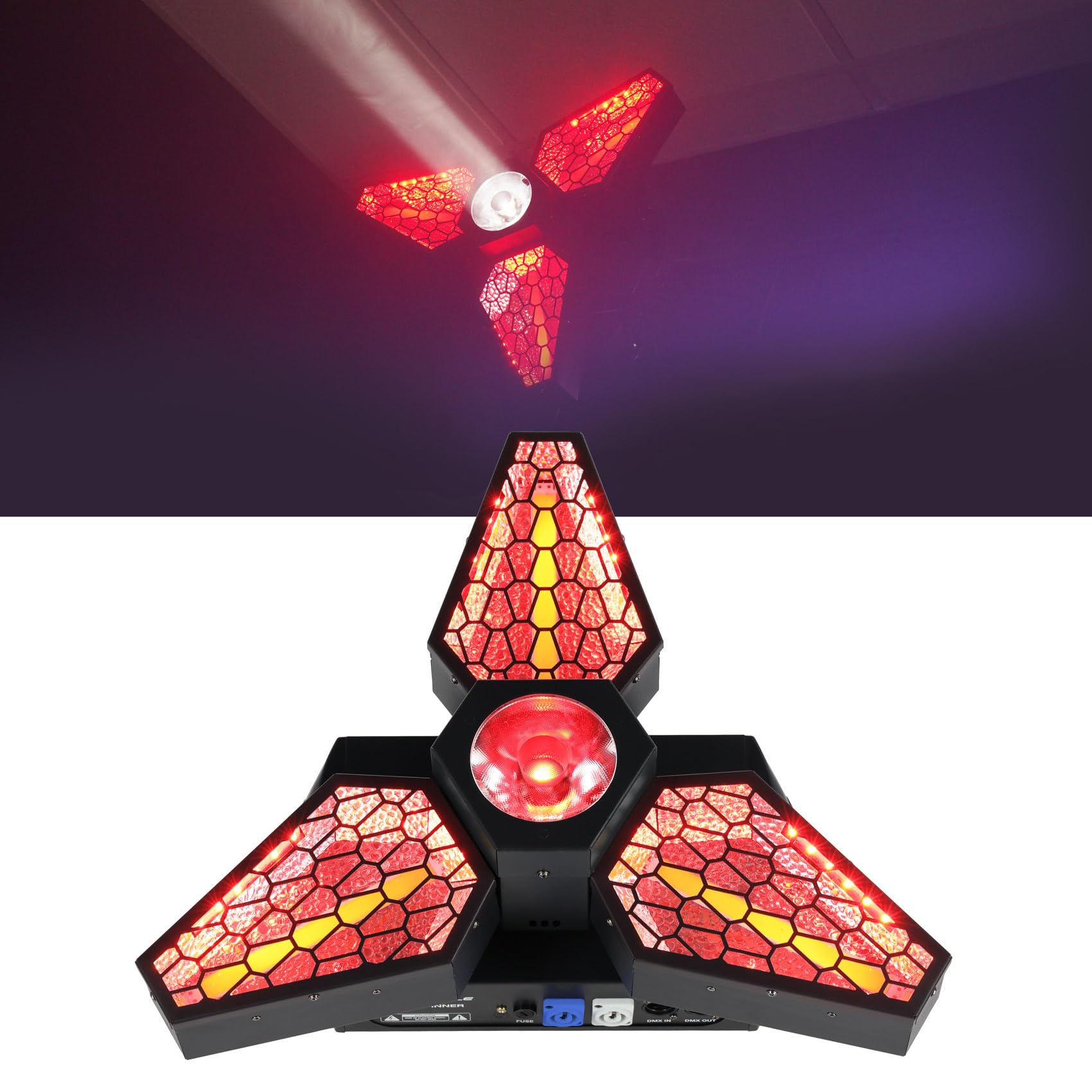 Rockville Leaf Spinner 250W 3-in-1 Rotating DJ Stage Light with Retro Amber RGBW LEDs and 26-Channel DMX Control