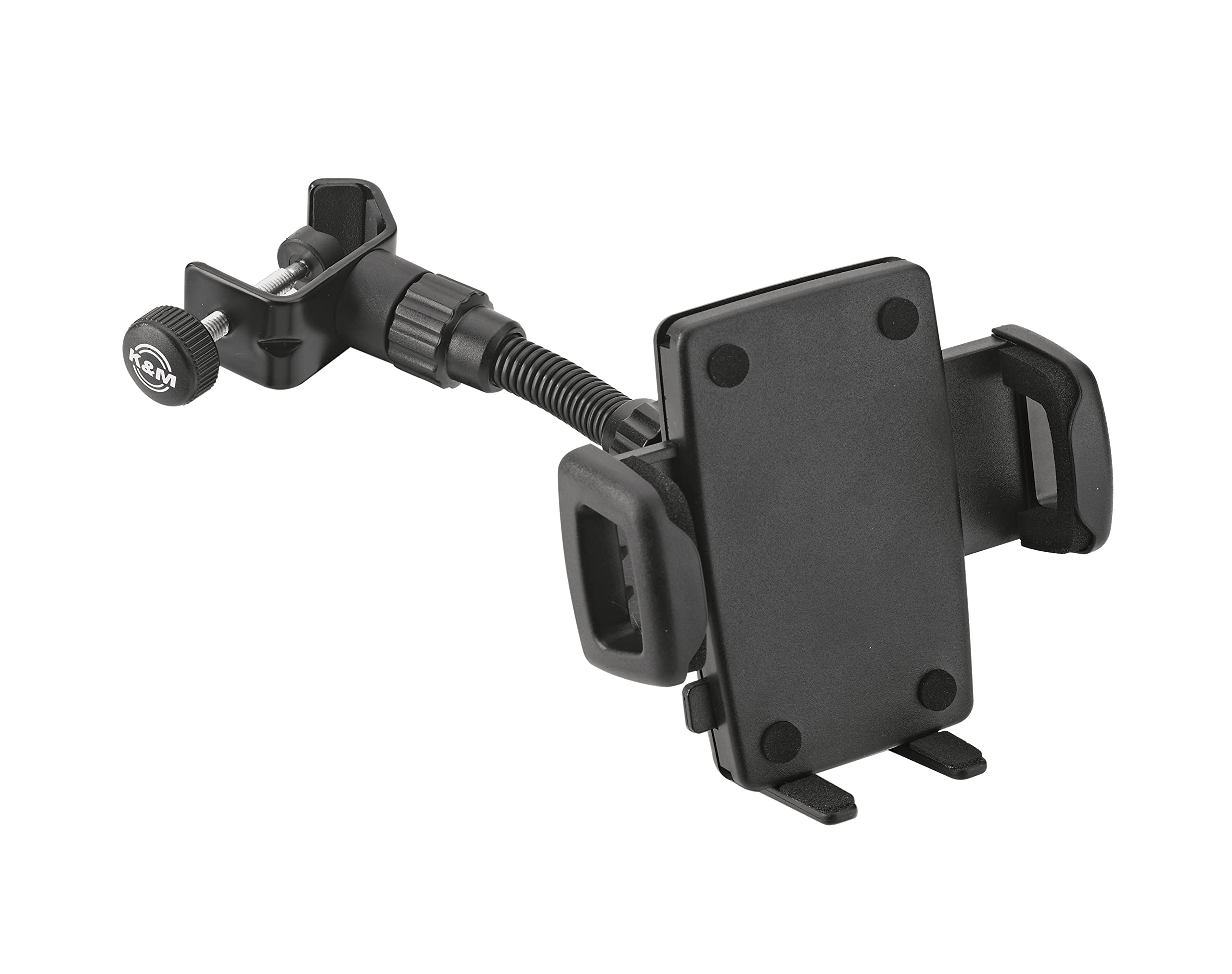 K&M 19747 Smartphone Holder Black Plastic 360 Rotatable Flexible Clamping Jaws for Tripod, Desk etc