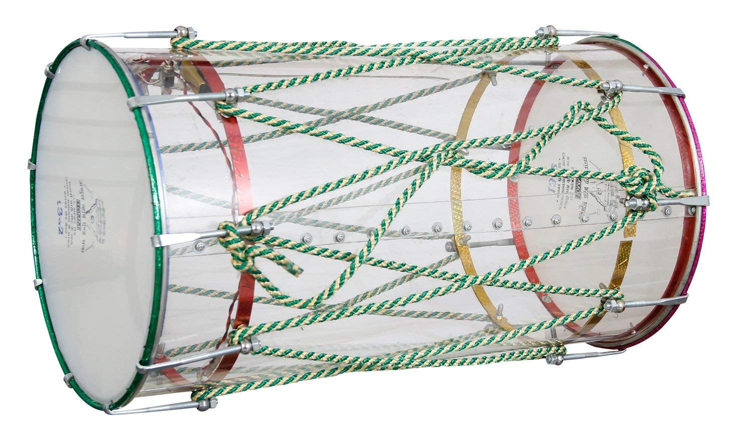 Sai Musical Transparent Bhangra Dhol With Nut And Bolt Fitting