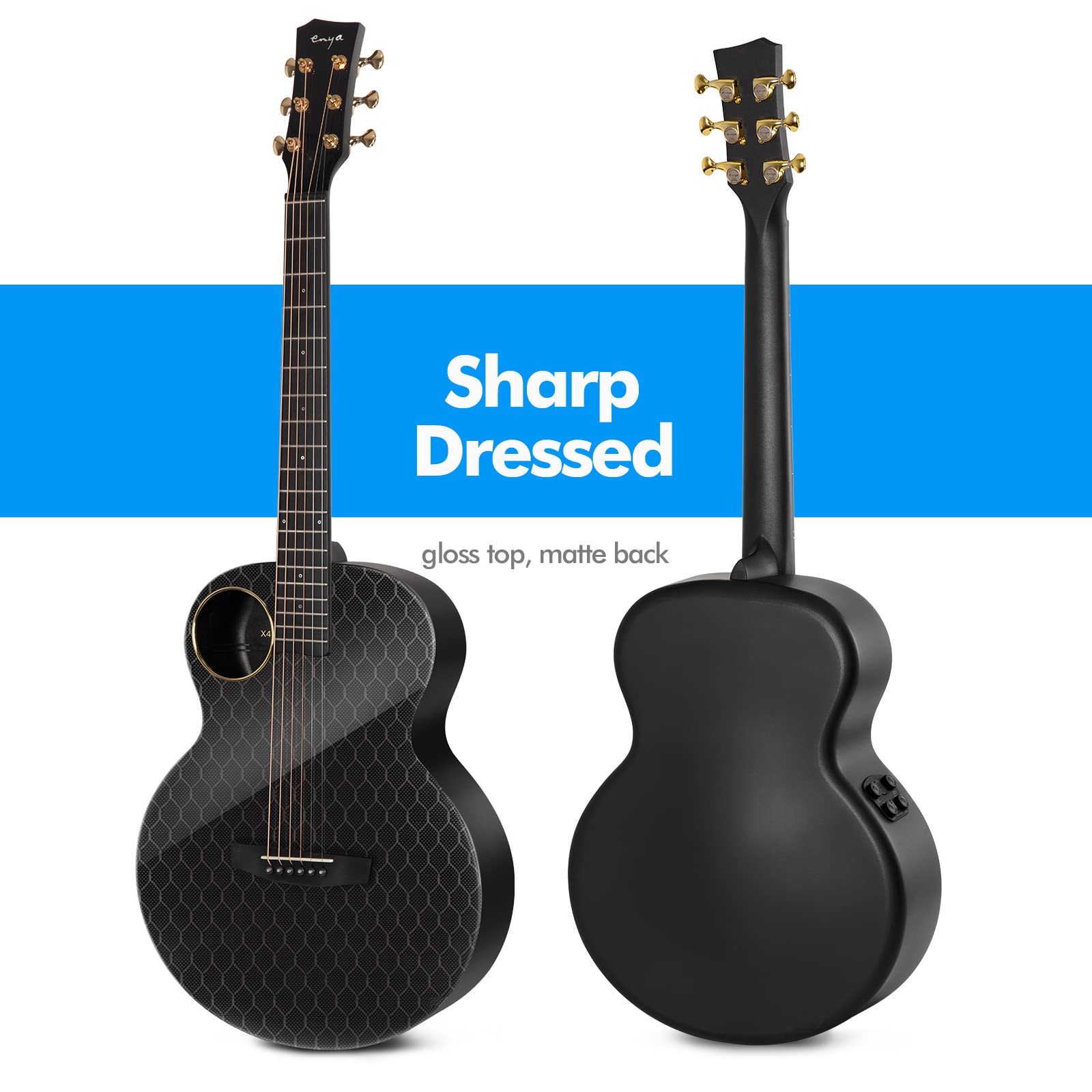 Enya Carbon Fiber Acoustic Electric Guitar X4 Pro Mini AcousticPlus 36    3/4-Sized Guitar Bundle with Hard Case, Leather Strap,