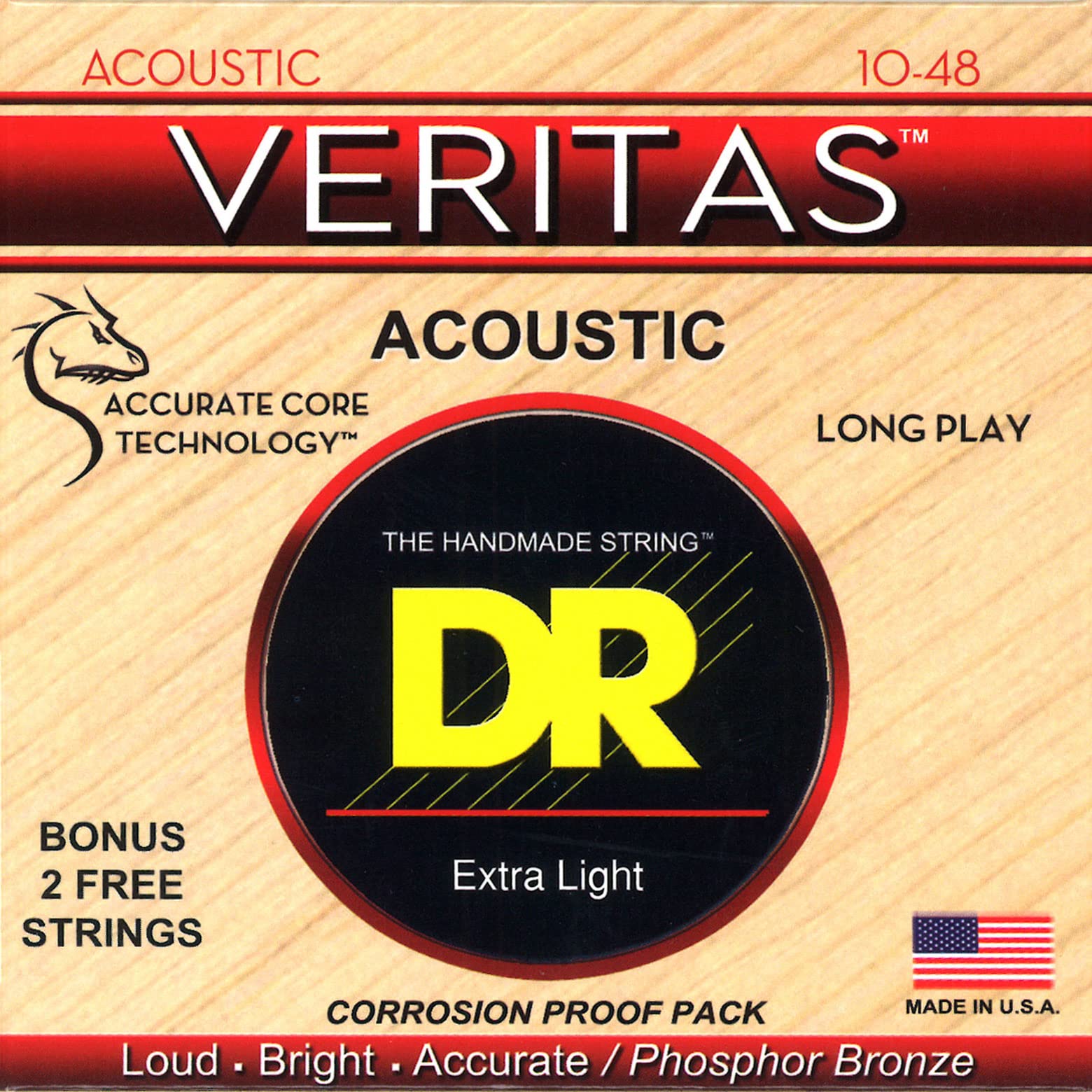 Dr Strings Vta-10 Veritas Phosphor Bronze Acoustic Guitar String 10-48 Extra Light