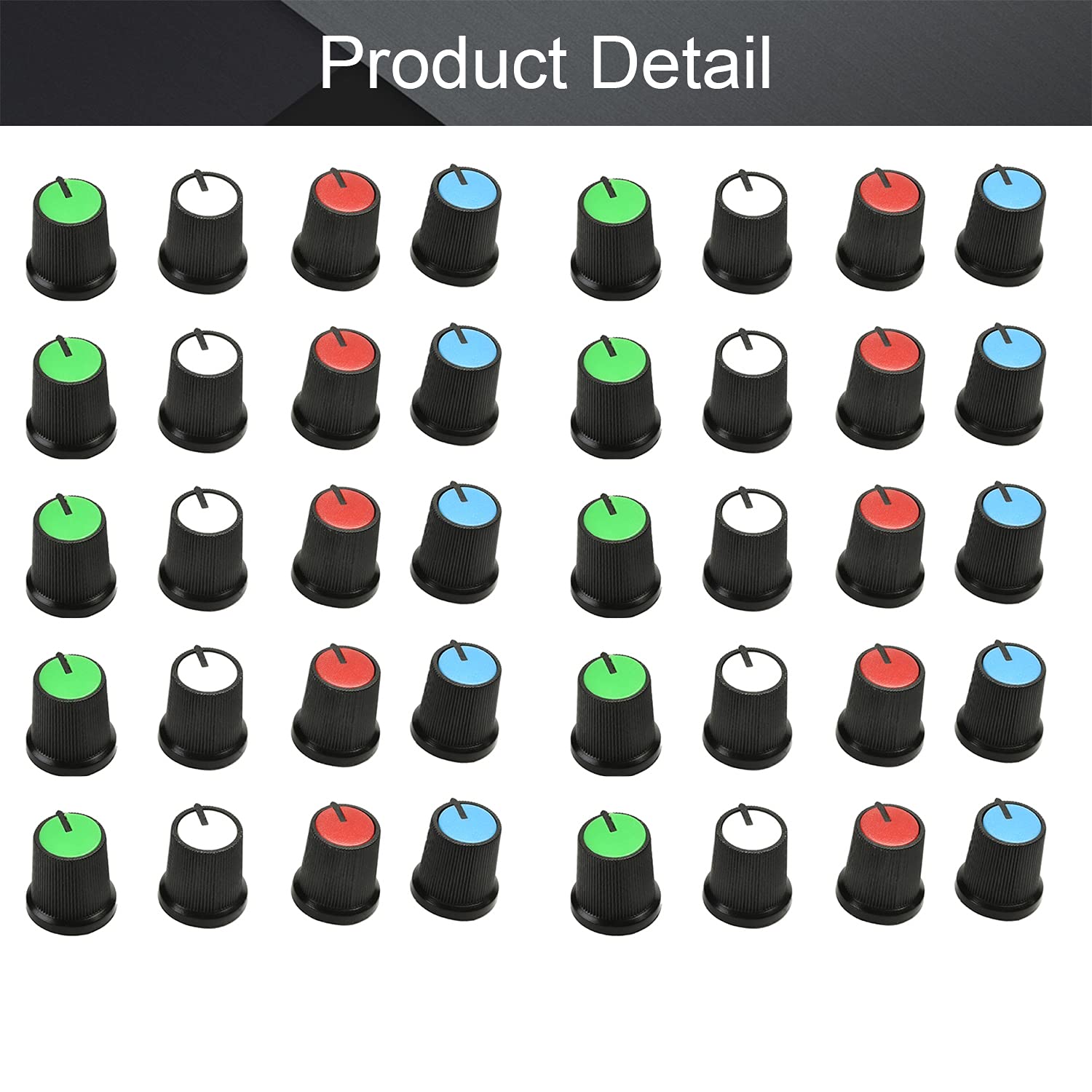 Fielect 60Pcs Potentiometer Control Knob 6mm Potentiometer Volume Control Rotary Knob Cap 15x15mm Rotary Potentiometer Knob Cap