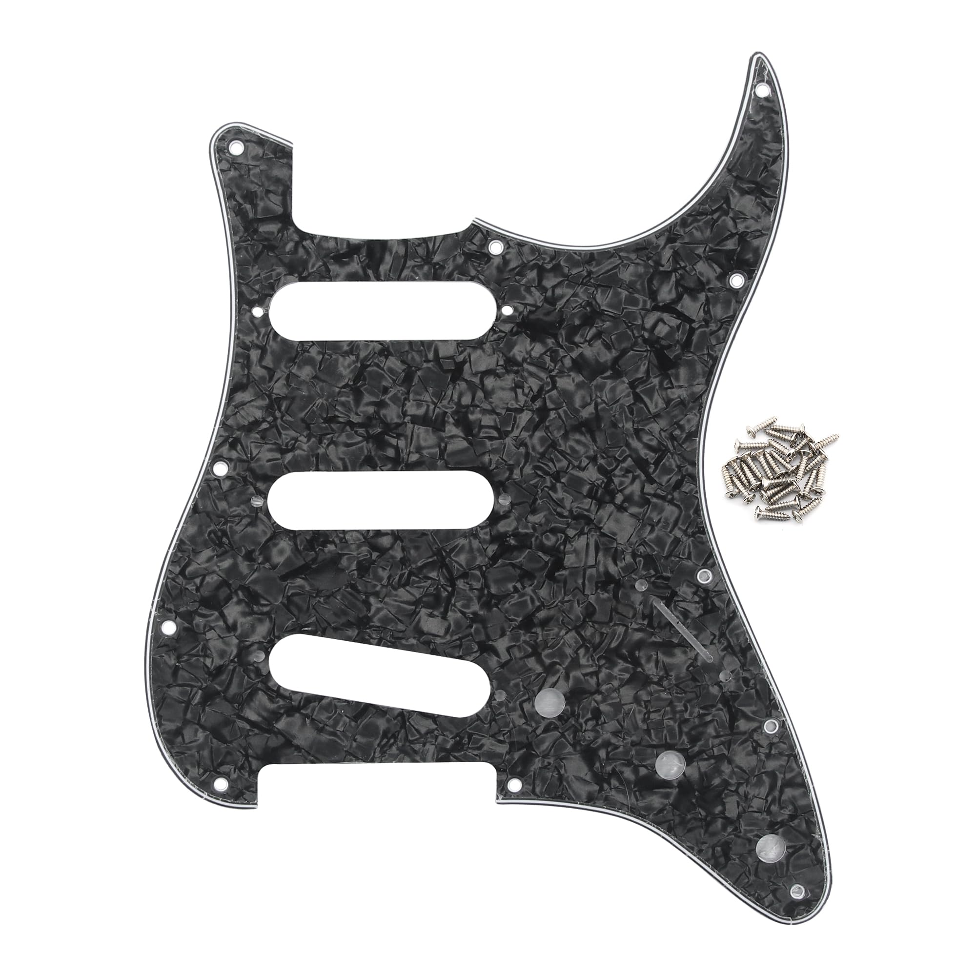 FLEOR 11 Holes ST Style Pickguard SSS Guitar Pickguard Pick Guard Scratchplate with Screws Set,4Ply Black Pearl