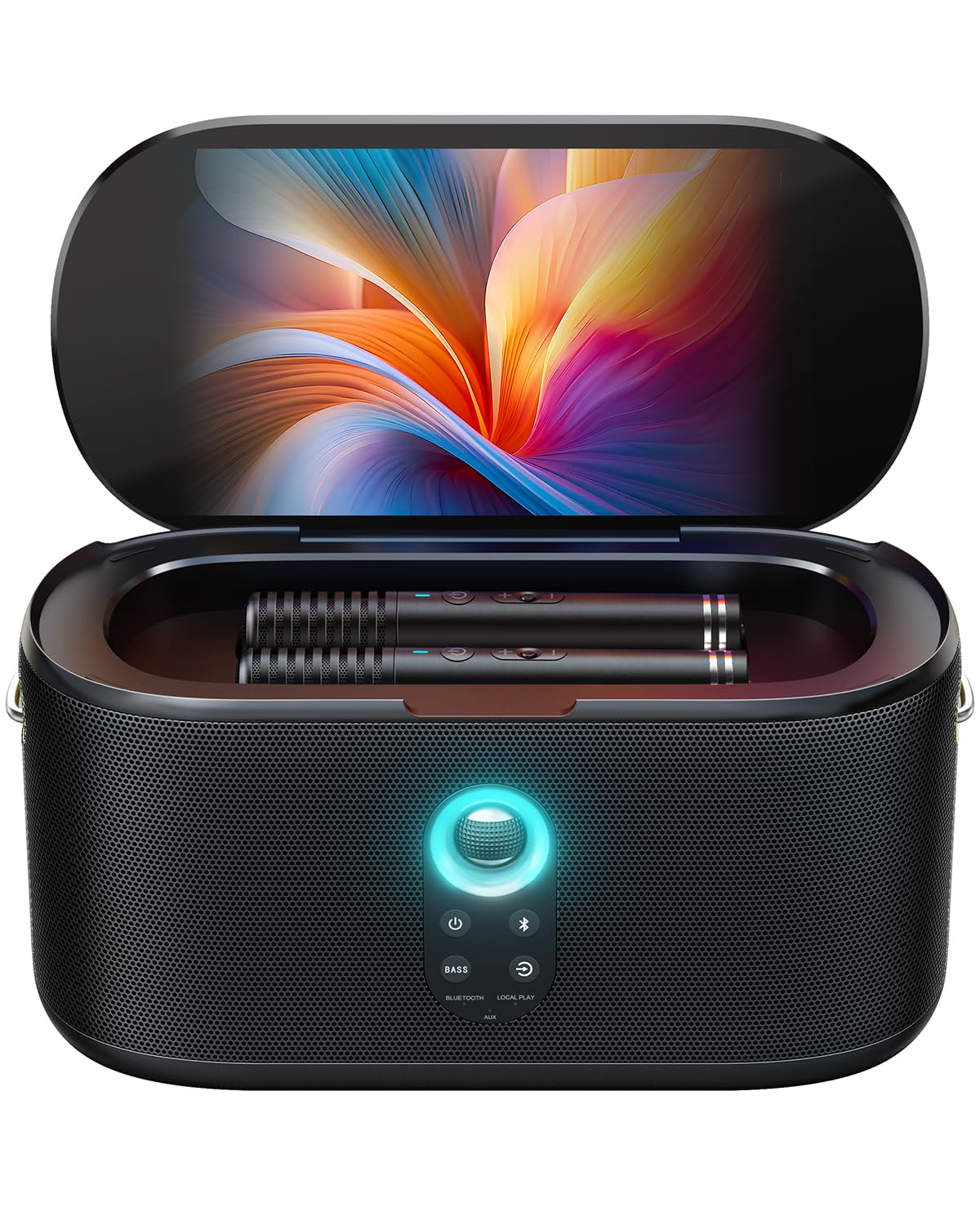 Ikarao Smart Karaoke Machine, Built-In 10.1'' Screen Lyrics Display For Adults Kids, 2 Auto Charging Wireless Microphones, Porta