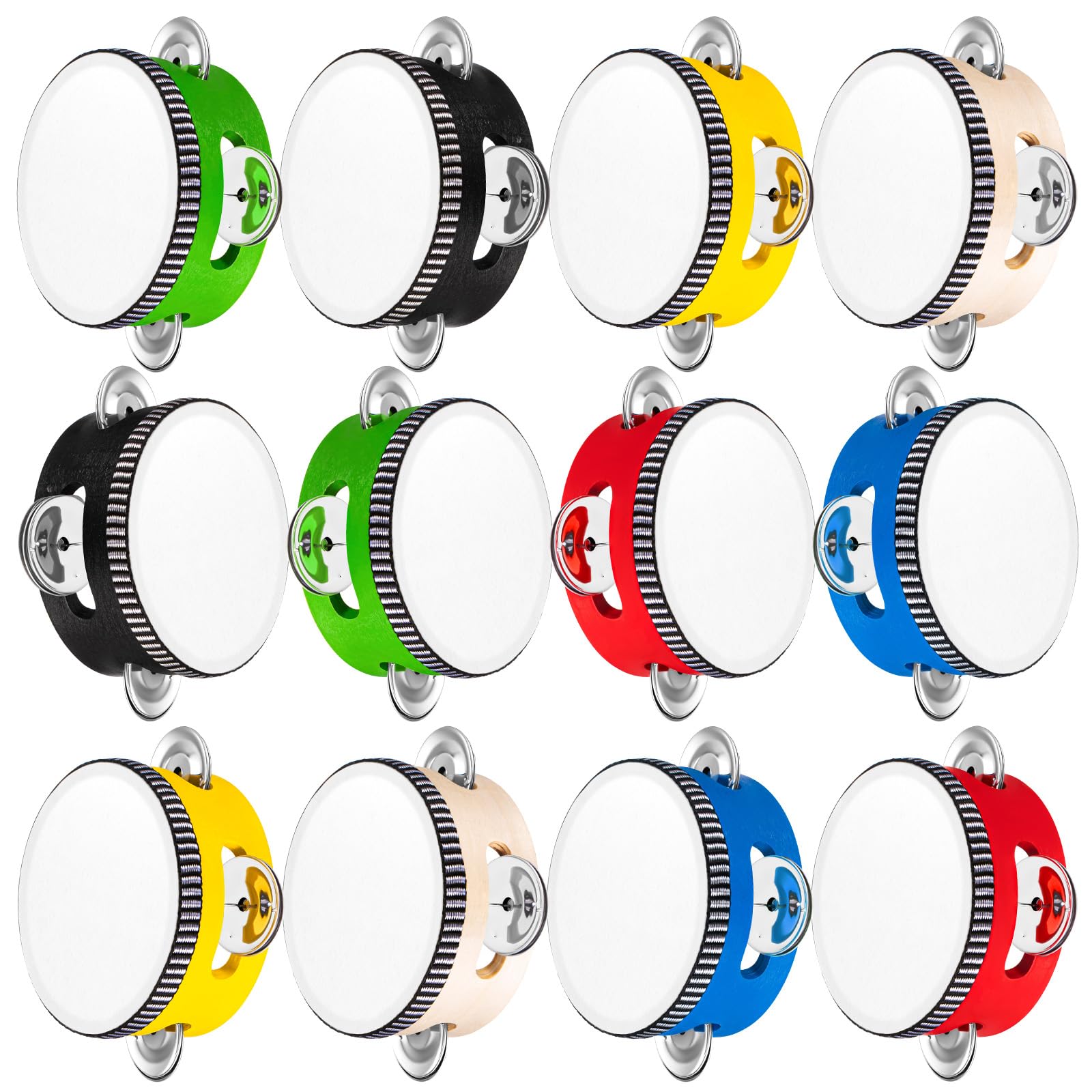 Lukmaa 12 Pcs Tambourine Drum Bulk for Adults Hand Held Percussion Gift Operation Christmas Bulk Items Wood Metal Jingles Musica