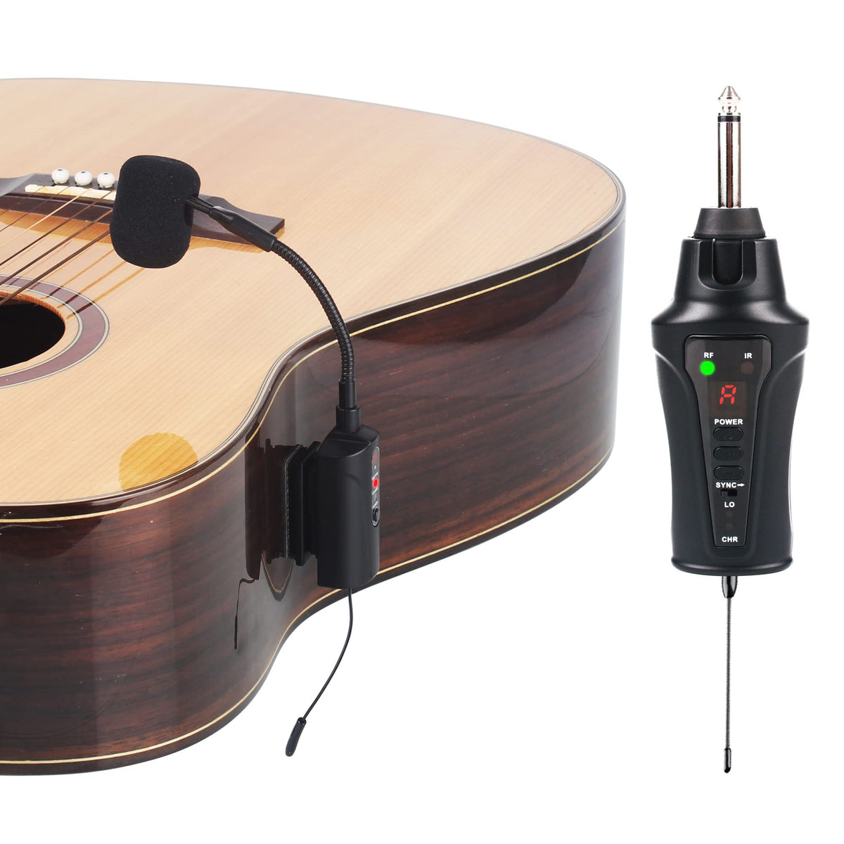 Mamkoes At-5 Wireless Guitar Microphone Uhf Mic Instrument Condenser Pick Up Receiver And Transmitter System For Classical And A