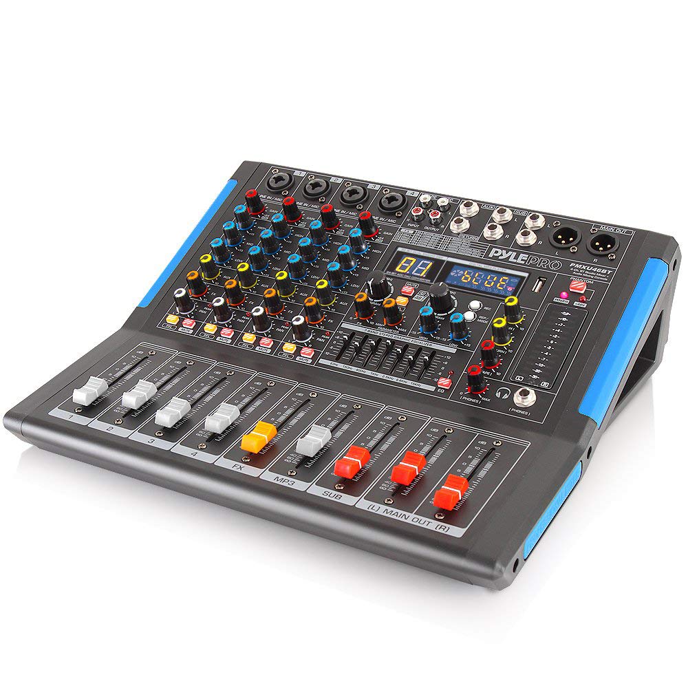 Pyle 4-Channel Bluetooth Studio Audio Mixer-DJ Sound Controller Interface with USB Drive for PC Recording Input, XLR Microphone 