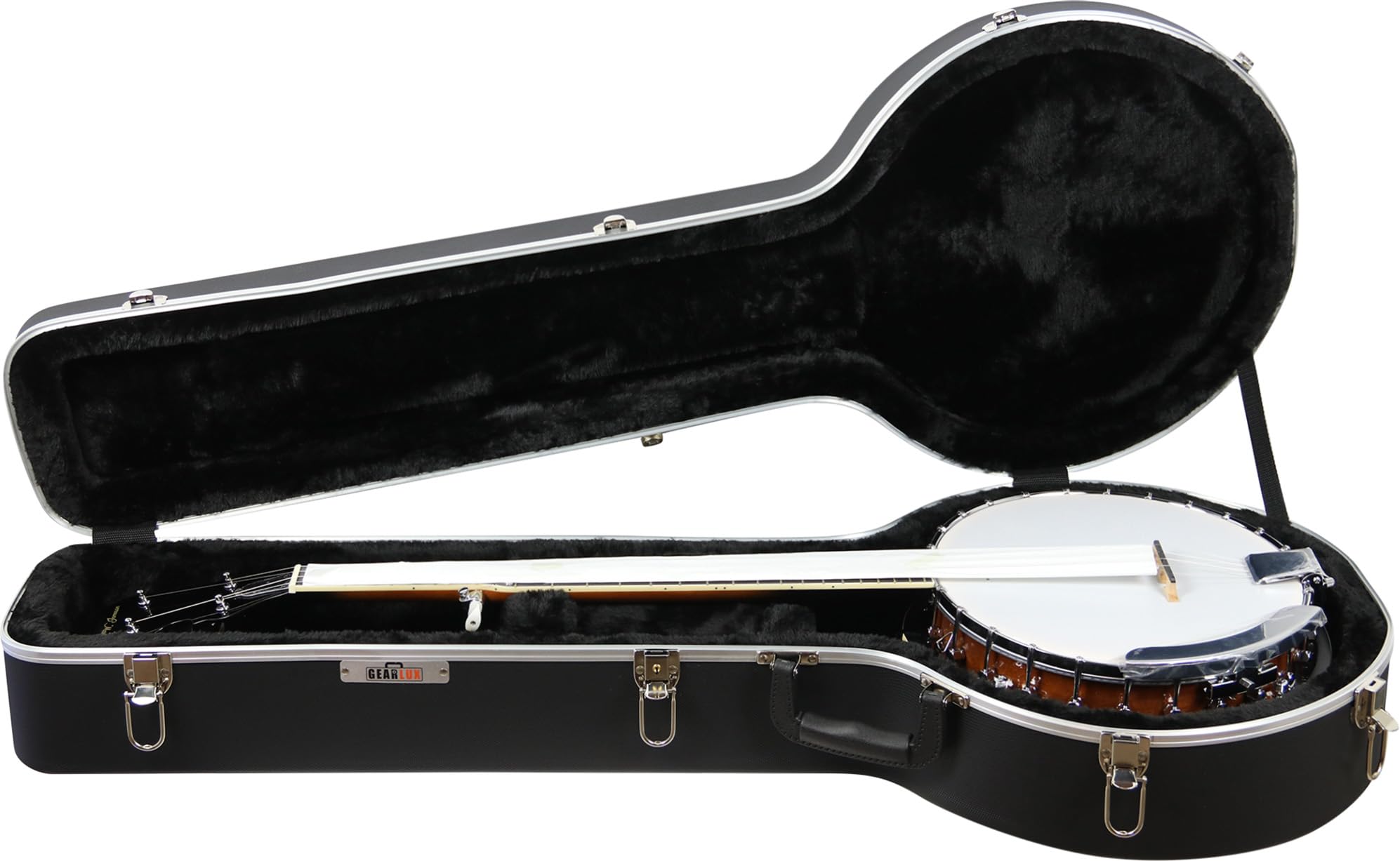 Gearlux Deluxe ABS 4-String and 5-String Banjo Case with Exterior Lock and Key, Interior Accessory Compartment, and Plush Interi