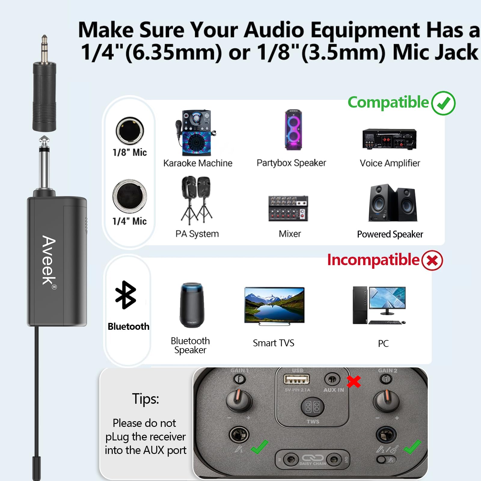 Aveek Karaoke Microphone Wireless, Microphone for Speakers with Rechargeable Receiver for Party, DJ, Wedding, Speech, Singing(2