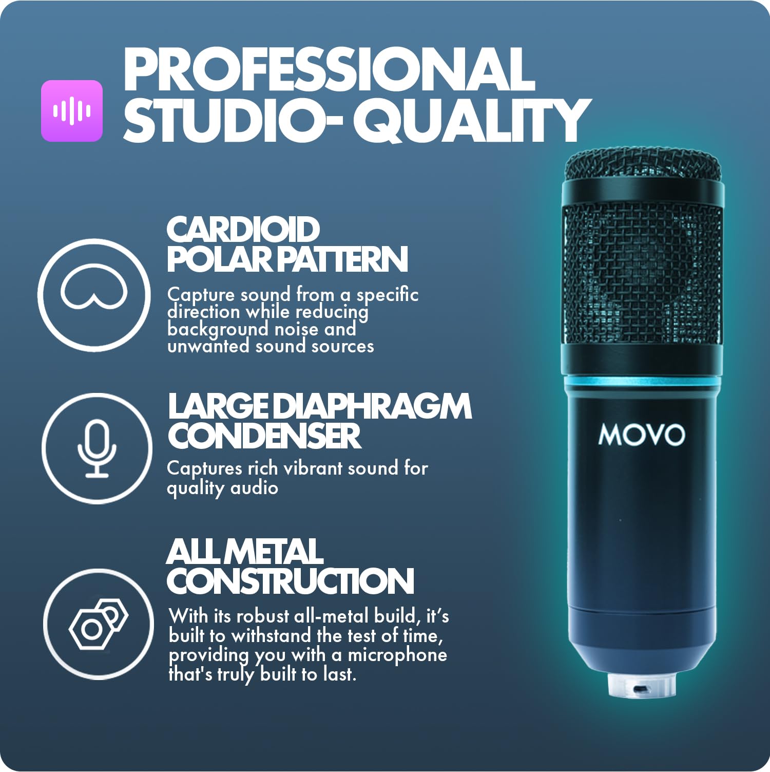 Movo PodPak4A 4-Pack Universal XLR Condenser Microphone Podcast Equipment Bundle for 4 - Includes Cardioid Mics, Desk Mount Stan