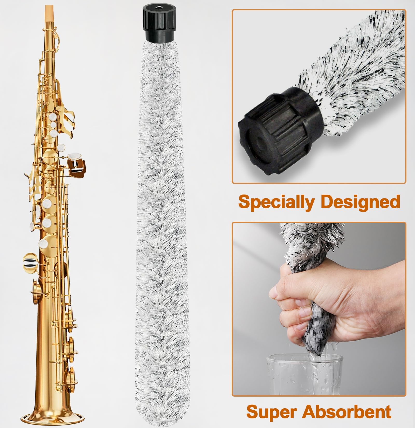 Split Soprano Saxophone Cleaning Swab, Soprano Sax Pad Saver Brush Cleaner, Ultra Absorbent Cotton Sax Cleaning & Care Kit, Suit