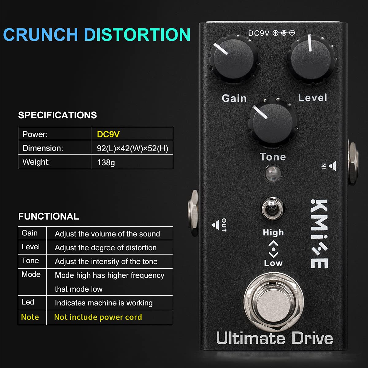 Kmise Ultimate Drive Electric Guitar Effects Pedal Mini Single Type DC 9V True Bypass