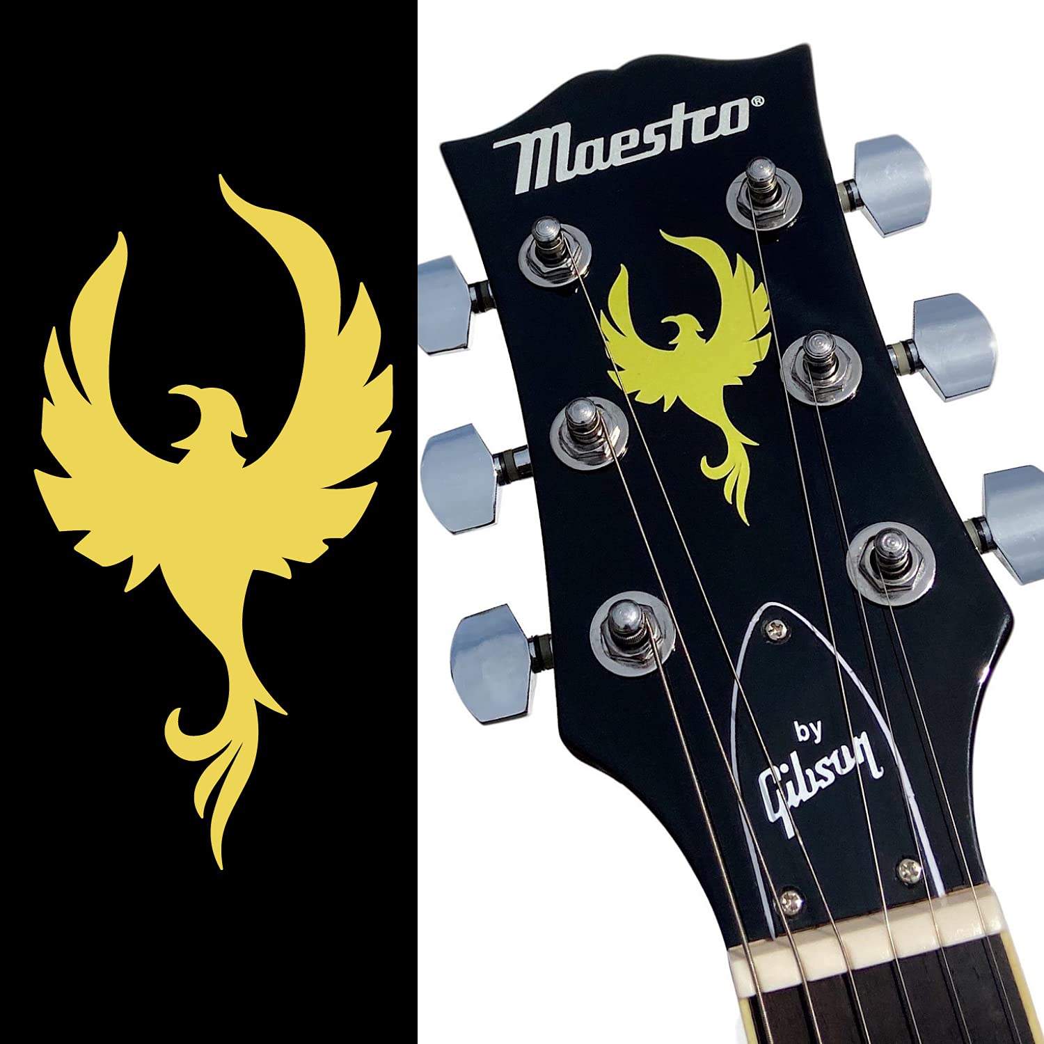 Inlay Sticker For Guitar Headstock - Phoenix Bird - Gold