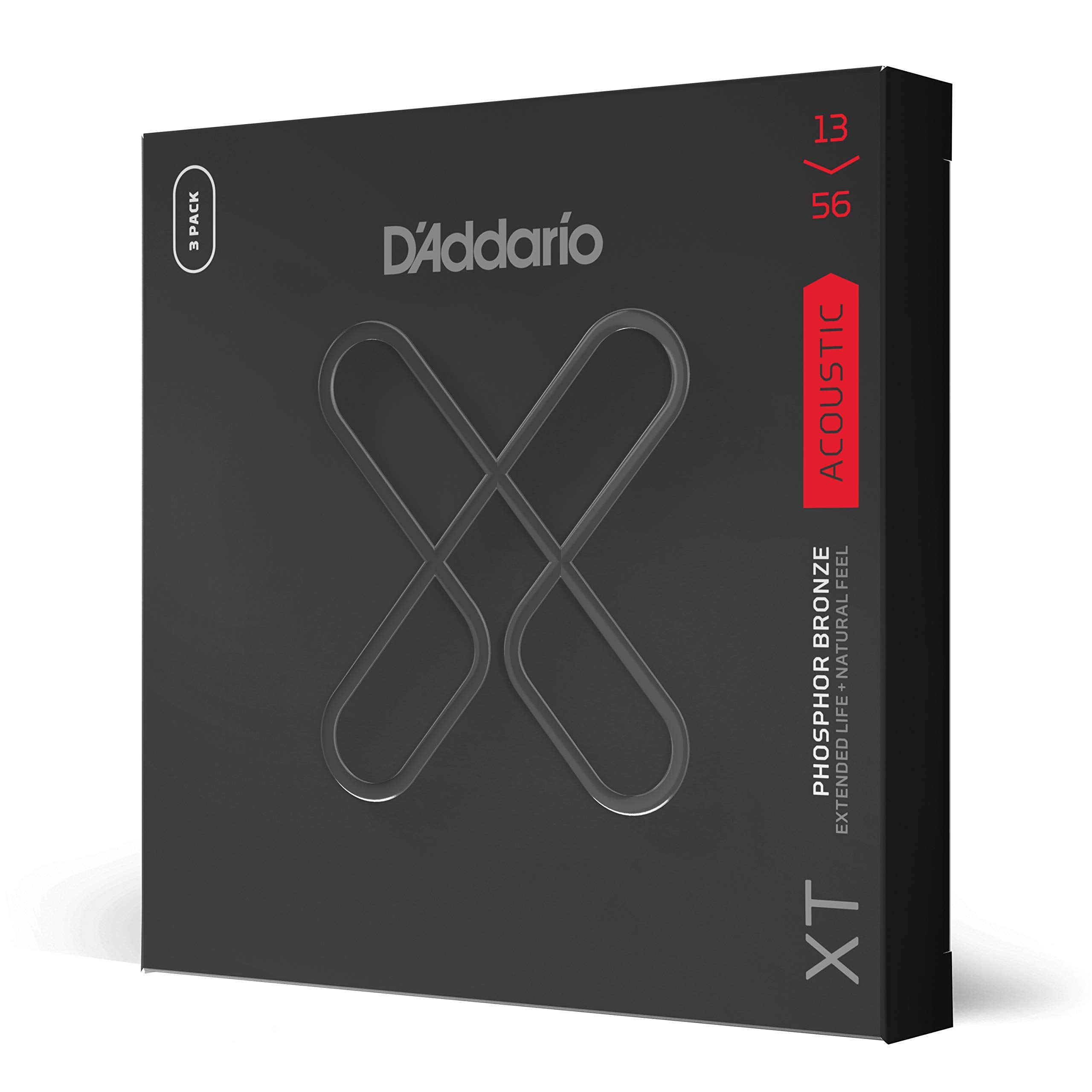D'Addario Guitar Strings - Xt Phosphor Bronze Coated Acoustic Guitar Strings - Xtapb1356-3P - Extended String Life With Natural