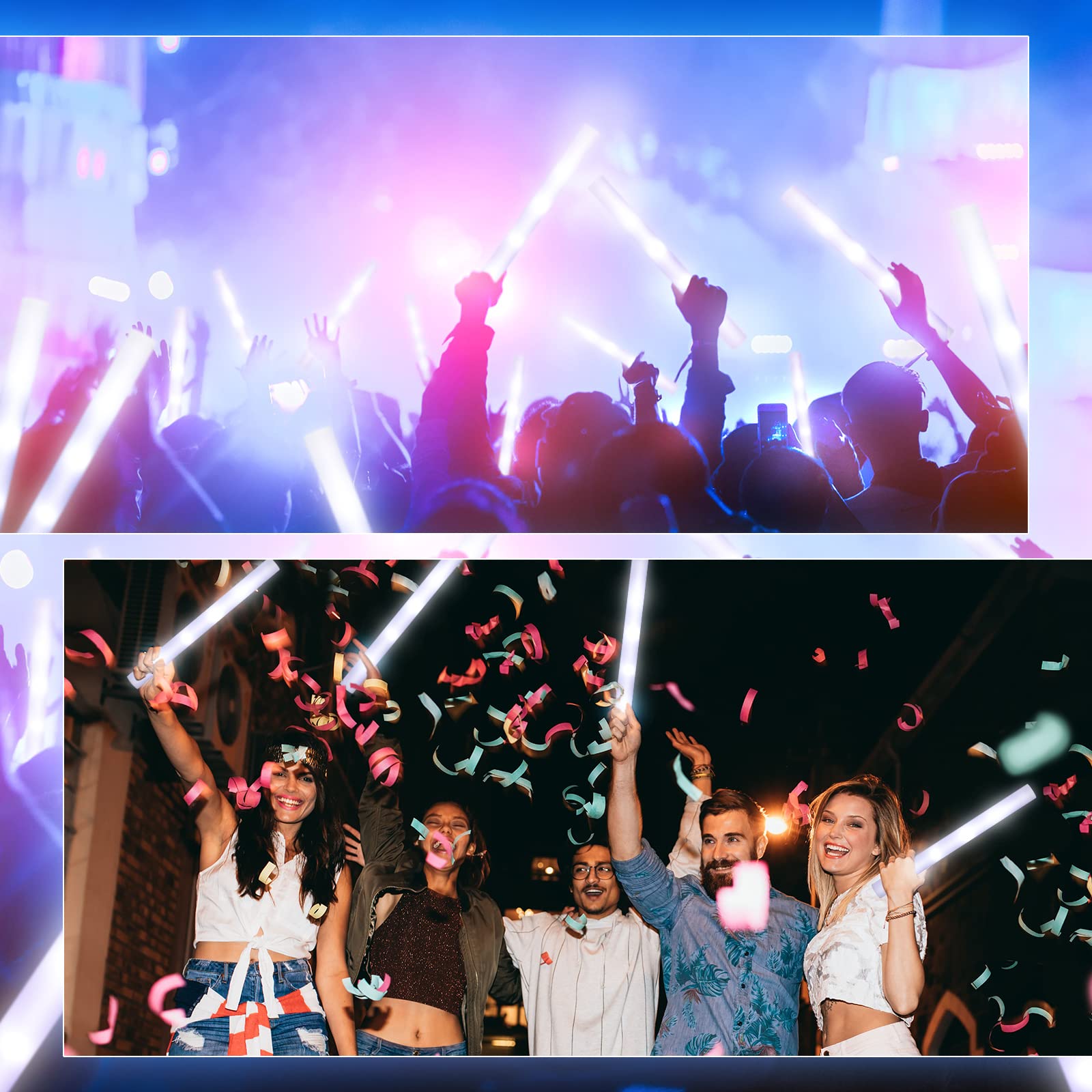 Yinder Led Foam Glow Sticks, 18.9 Inches White Light up Batons with 3 Modes Flashing Light up Stick White Glow Sticks for Weddin