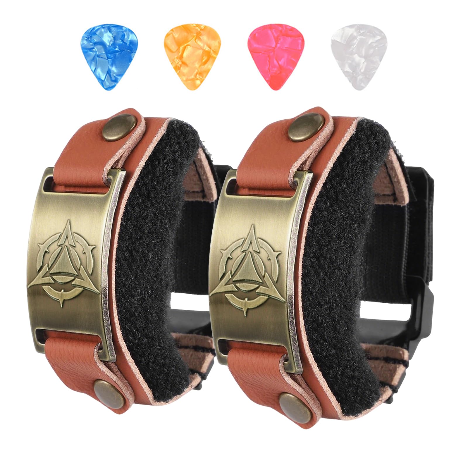 2PCS Rock-house Guitar String Mute Dampener, Guitar Mute Strap, Guitar Fret Wrap Muffler Cover Tape Noise Reducer, Brown Leather