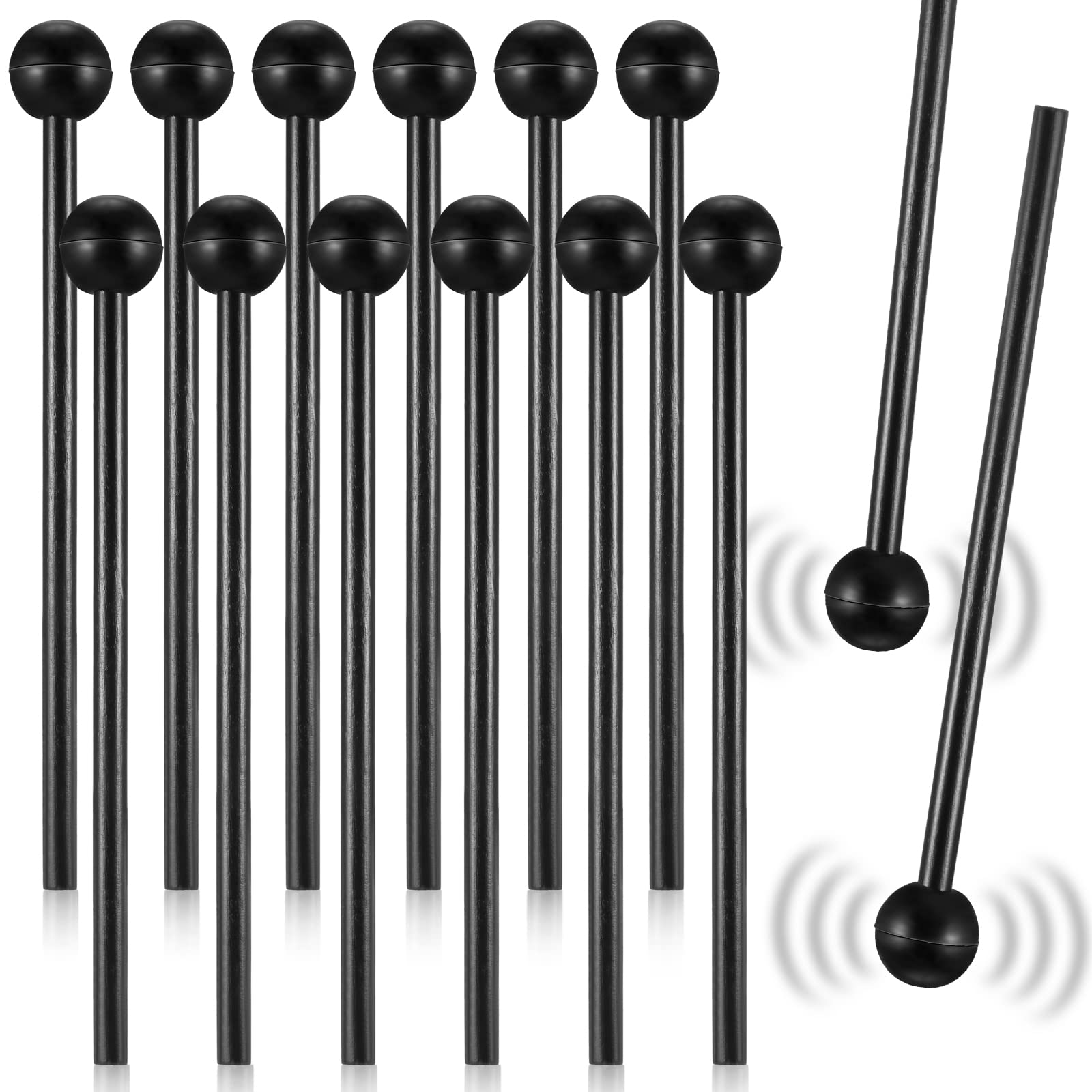 12 Pcs Glockenspiel Drum Mallets Percussion Xylophone Mallets 8.5 Inch Wood Baton Percussion Sticks Rubber Head with Storage Bag