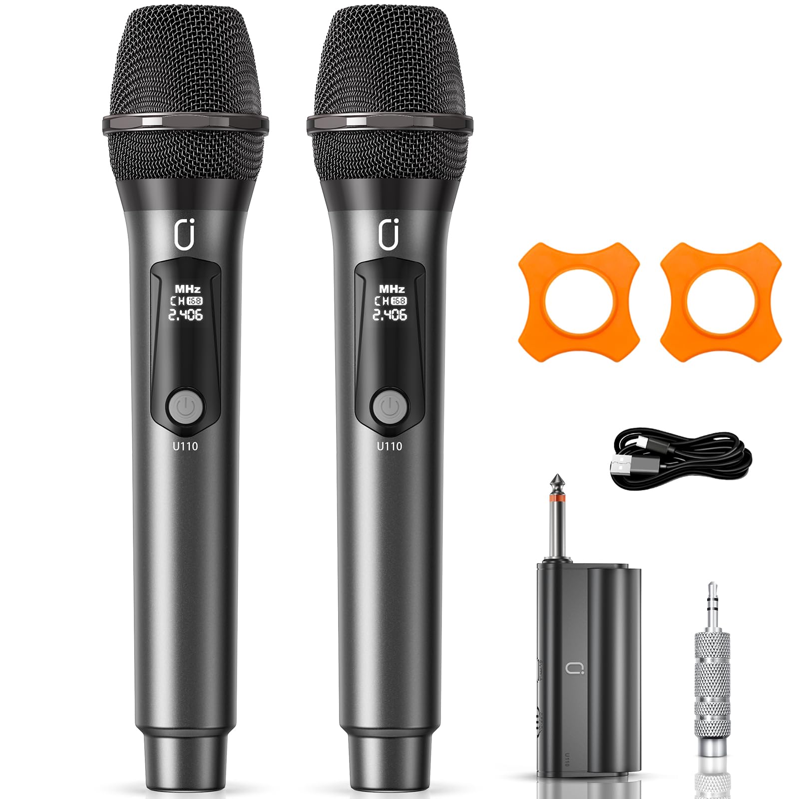 Wireless Microphones, Two Rechargeable Bluetooth 5.3 Microphones for Karaoke Singing, Rechargeable Dynamic Mic System with Recei