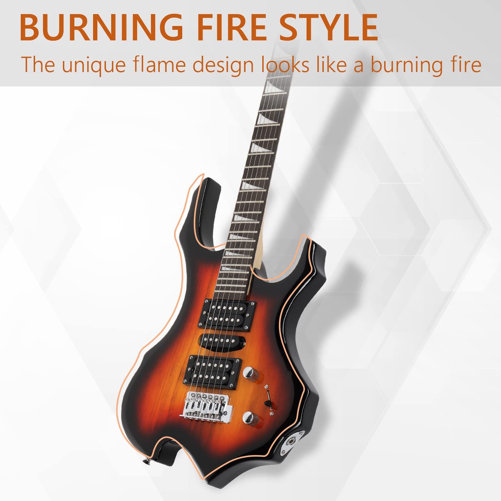 Ktaxon Electric Guitar 6 String Solid Body Electric Guitars, Flame Design Electric Guitar Kit with Portable Bag, Adjustable Shou